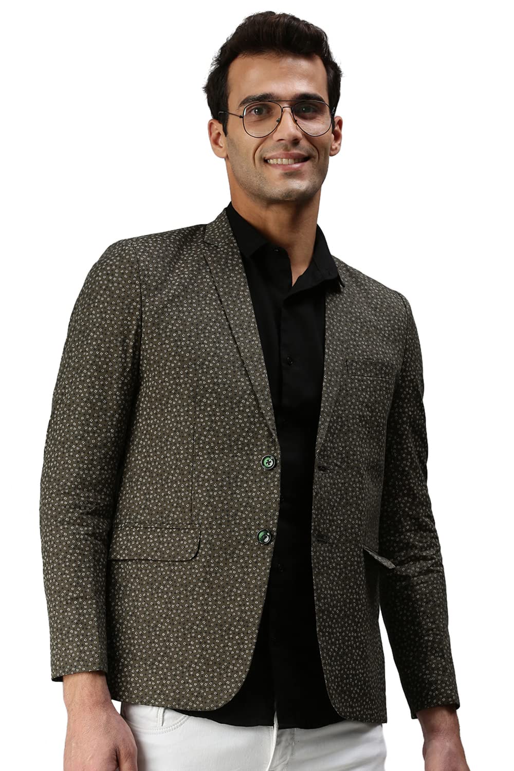 showoffff Men's Cotton Blend Printed Blazers_SOBLZ234_Olive_M-picture-21