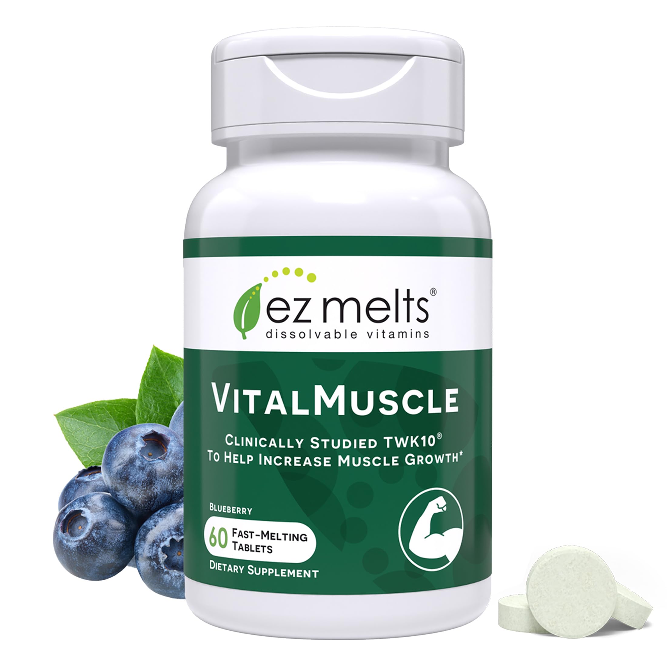 EZ Melts Dissolvable VitalMuscle, 60 Tablets, Blueberry 60 Count (Pack of 1)