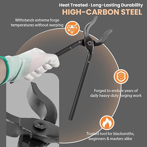Miniatura 5 de 0004930-300 Pinzas de herrero de 12 pulgadas - Pinza de forja resistente para trabajo de yunque, pinza de nariz de mandril de acero de grado