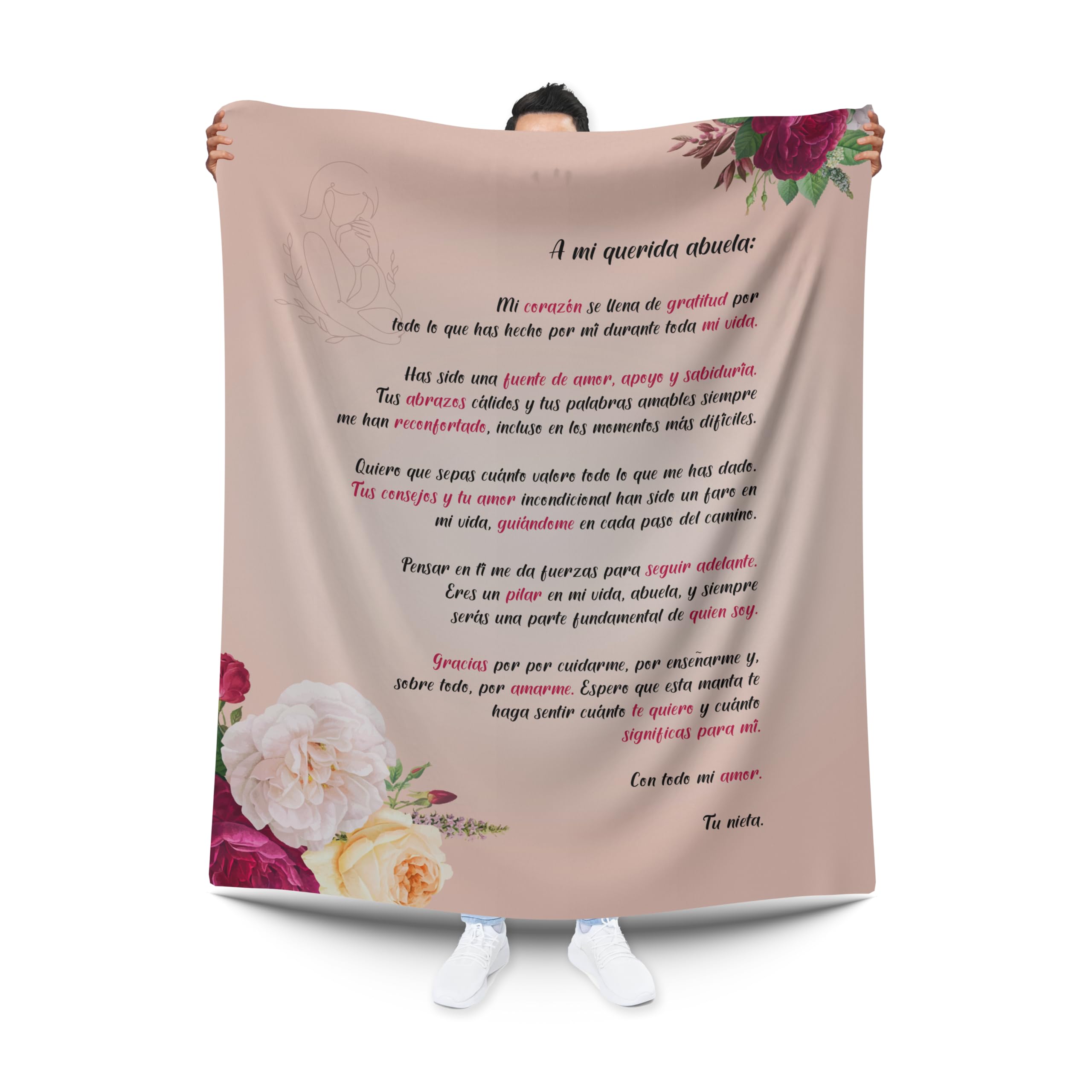 Pla Pla Pla Manta Polar de Nieta para Abuela. Manta calentita de Invierno con Mensaje de Amor para una Abuela. Manta sofá, Manta Cama 150 x 230 cm.