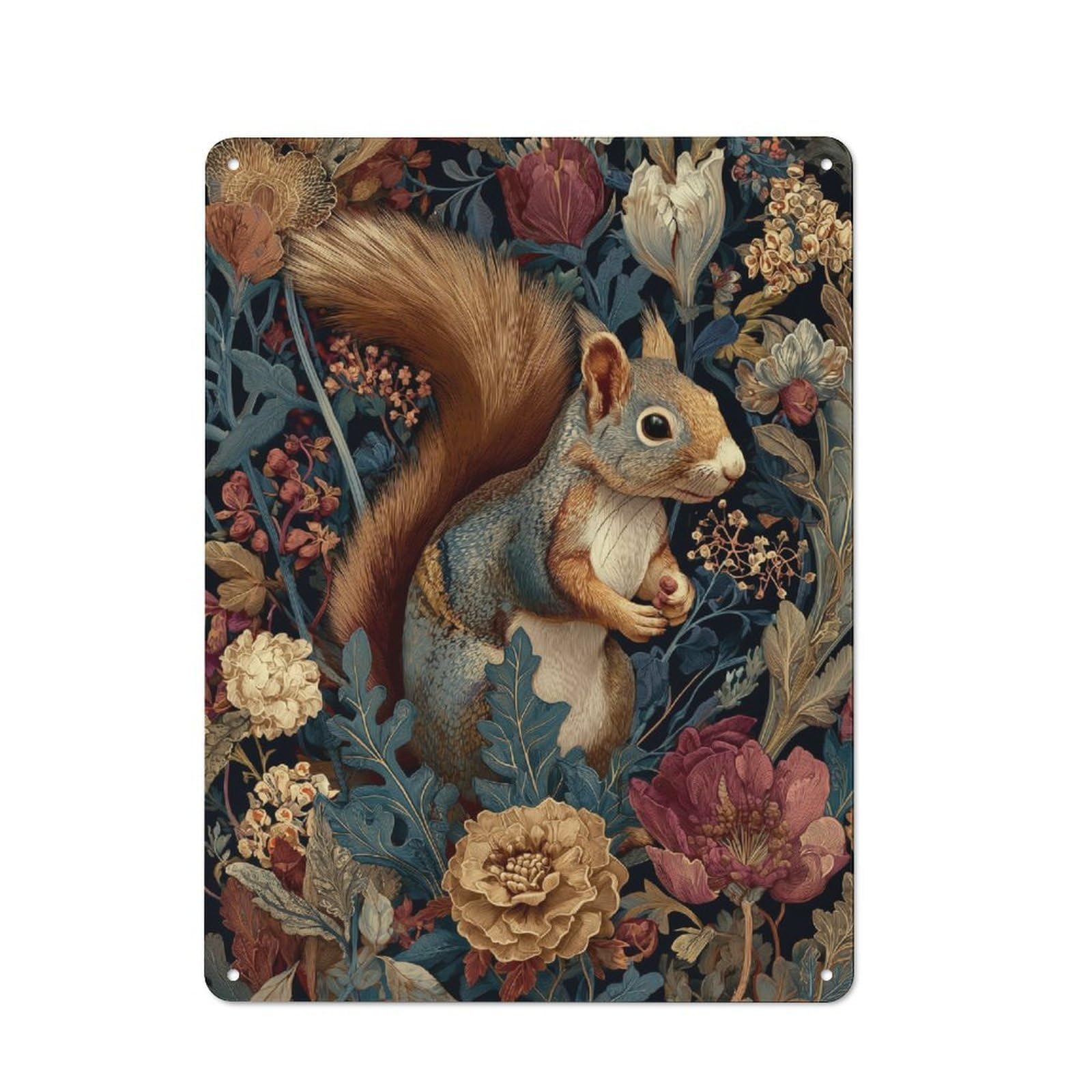 Junmoney Floral Squirrel Art Vintage Tin Sign 40X30cm With For Man Cave Or Games Room, Suited To Wall Displays In Games Rooms And Man Caves