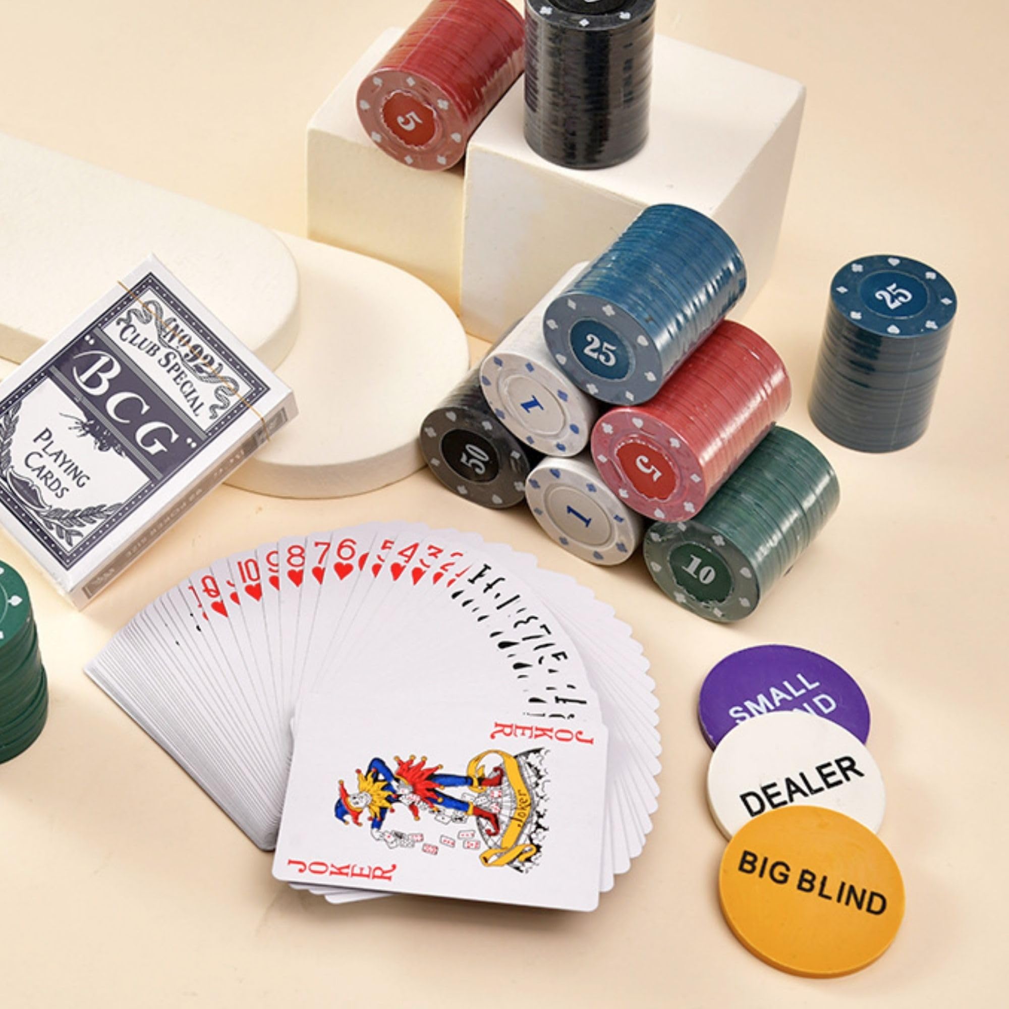MAGIC SELECT Set da Poker Texas Hold Em 200 Fiches 2 Carte Dealer Tappetino Scatola Metallo