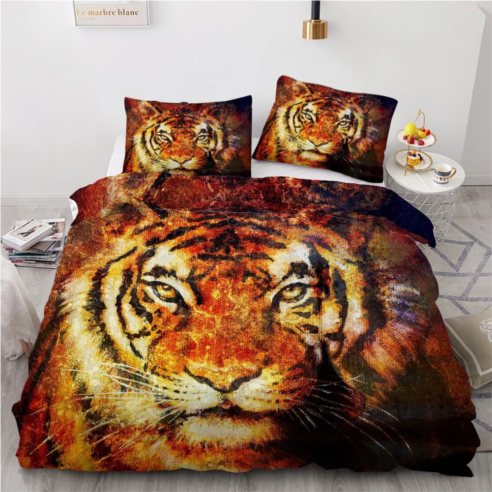 RFFLUX 3D Tiger Double Bedding Duvet Cover Set 3 Pieces 200x200 Ultra Soft Microfiber Reversible Abstract Tiger Comforter Cover with Zipper Closure Quilt Cover with 2 Pillowcase（Style 21-19）
