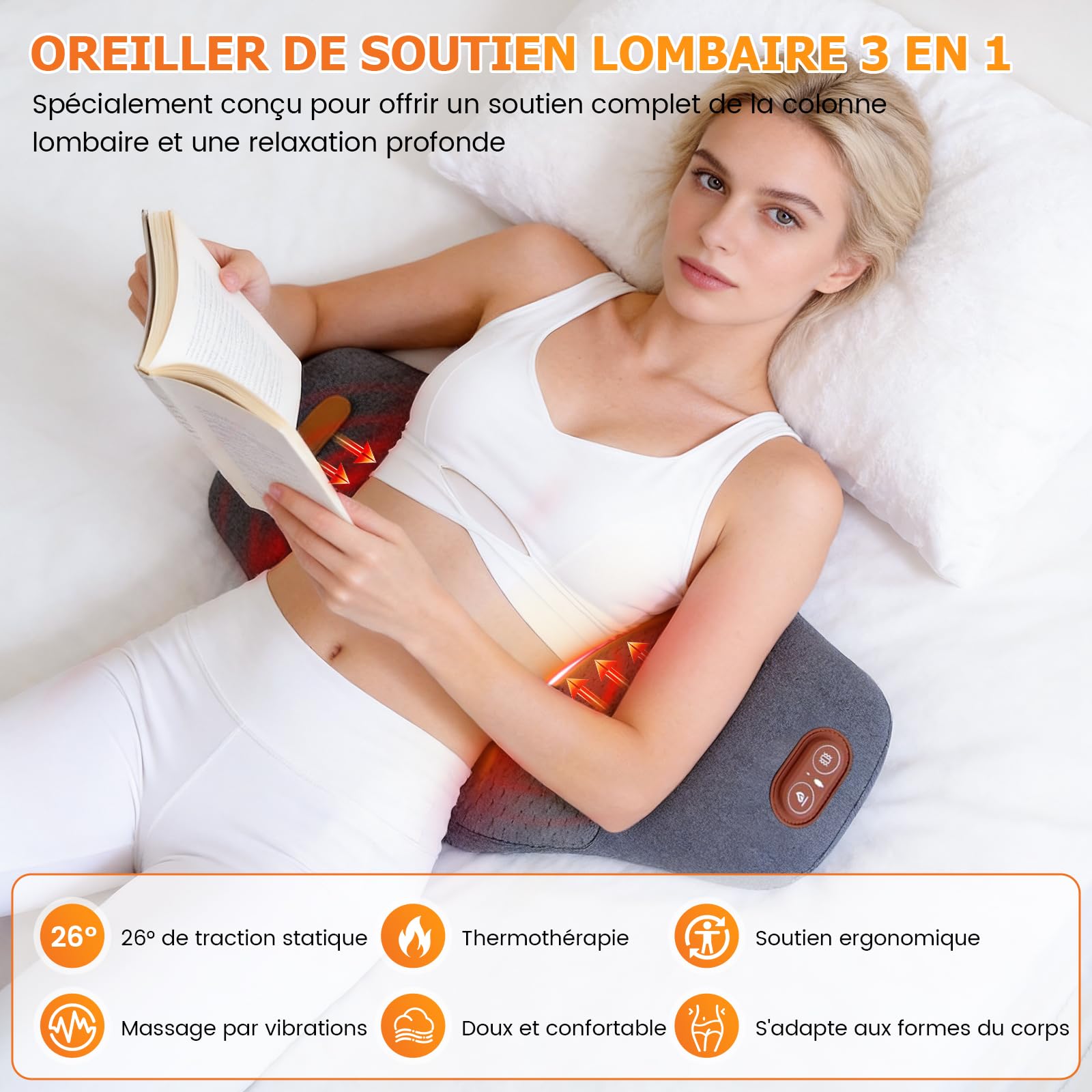 Masseur Lombaire, 3 En 1 Thérapie Du Dos, Massages Vibrants À Courbure Dorée, Allongée Et Élargie, Pour La Nuque, Les Épaules Et Le Dos