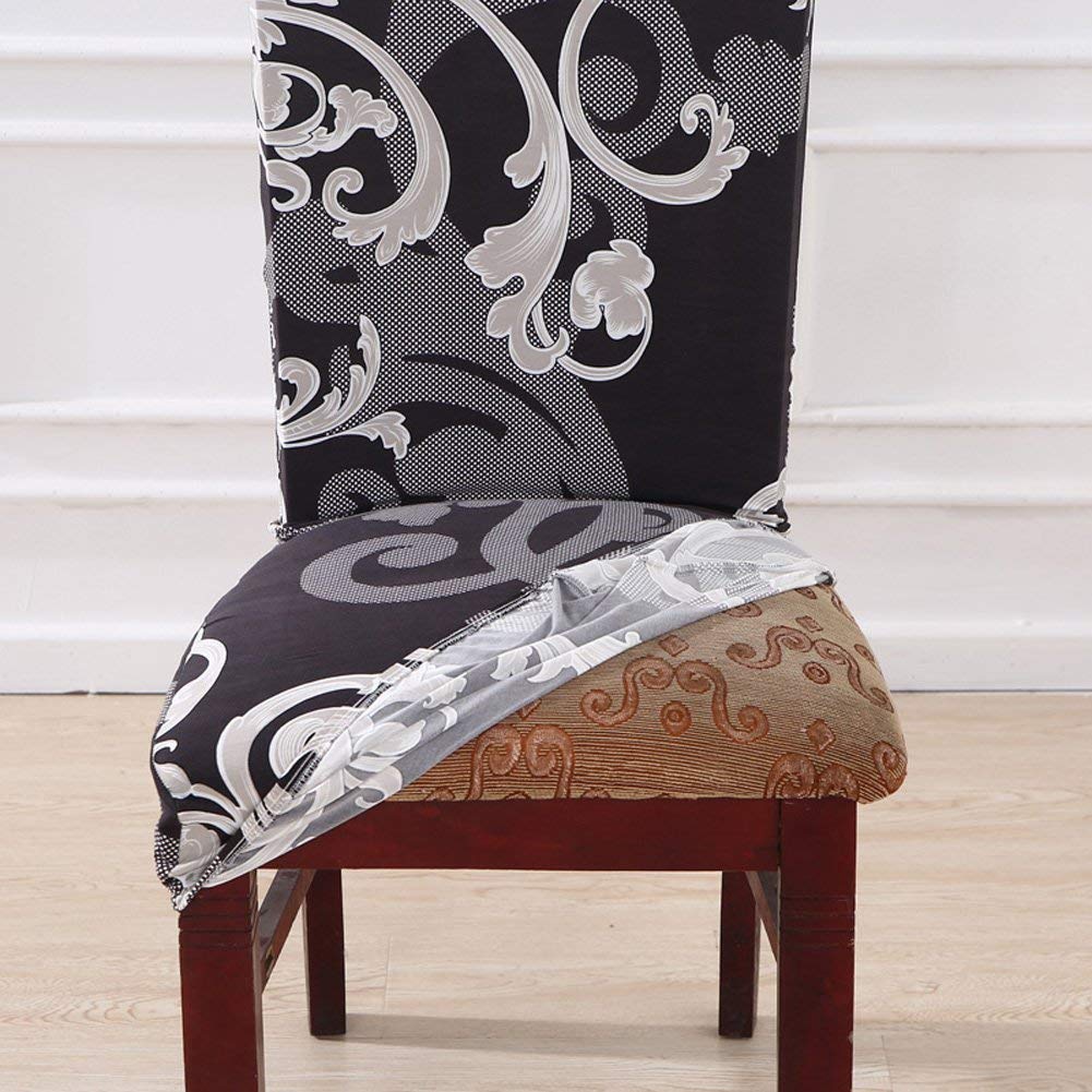 Junyito Housse de Chaise Extensible Frifer 4/6 Pièces Housses de Chaise Haut Dossier Elastiques Housse de Protection pour Salle à Manger Hôtel (J-Feuille Verte, 4 pièces