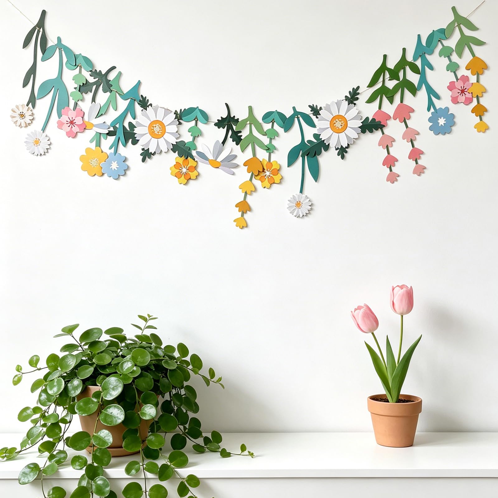 Blumen Girlande Frühling & Sommerdeko, Bunte Gänseblümchen Girlande als Blumen Deko Banner, Frühlings- & Sommergirlande für Hochzeit, Geburtstag, Gartenparty & Kinderzimmer