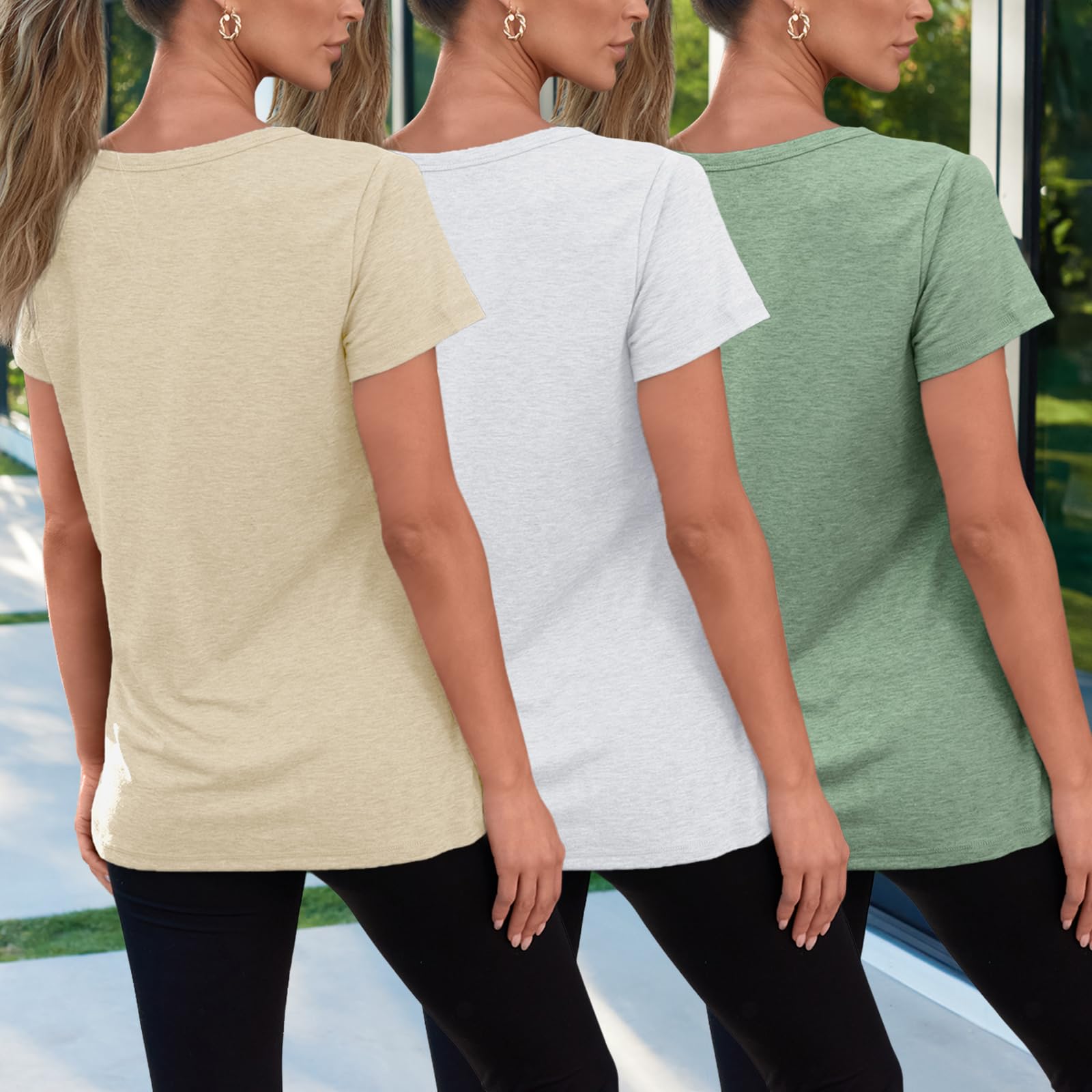 SUNBS Womens 3 Pack T-Shirts Short Sleeve Summer Tops Fashion Basic Tees Comfy Casual Vacation Outfits Workout Clothes 2026