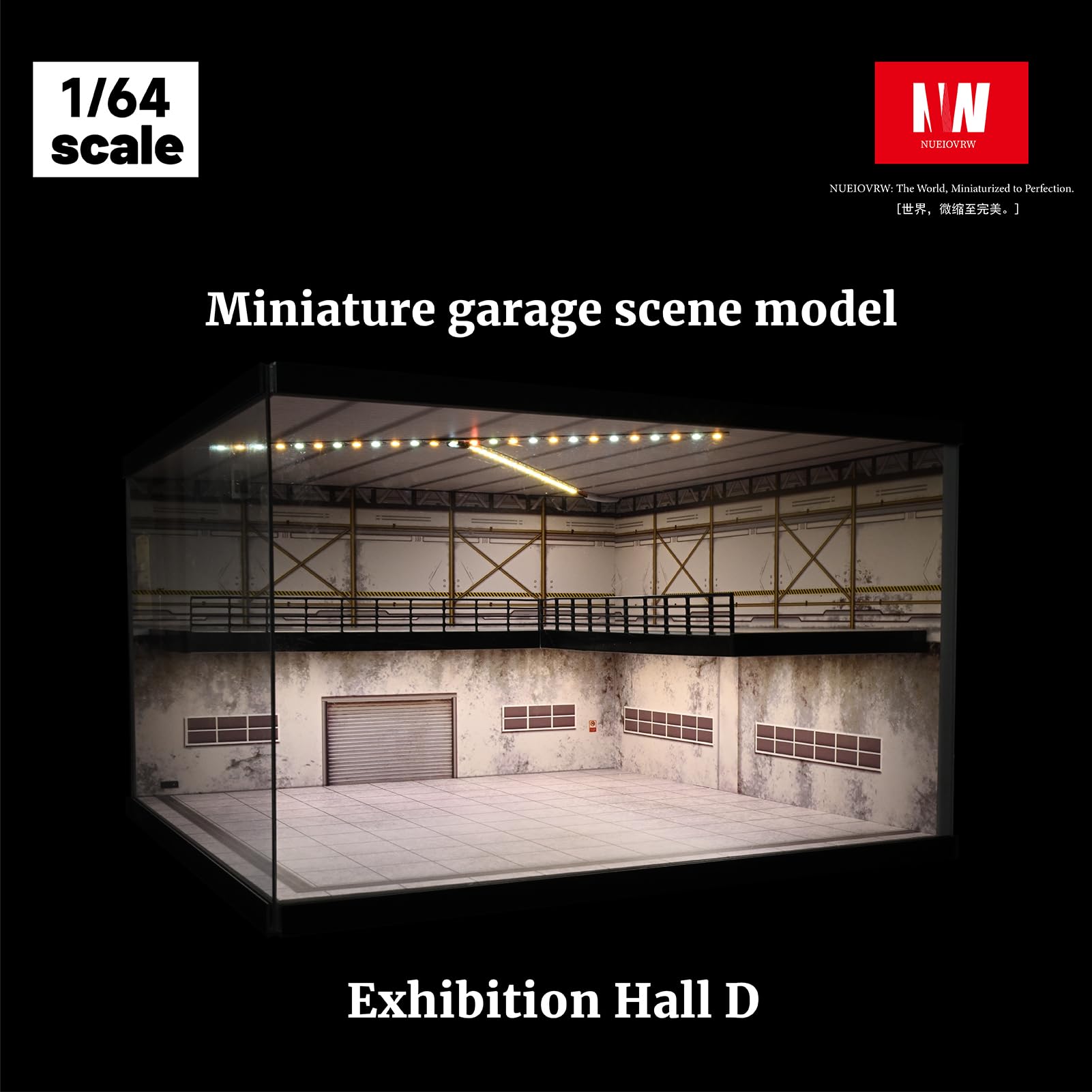 1/64 Diorama Garage Modell, Dreifarbige Beleuchtung Parkplatz Szene Display Case, Modellautos Szene Vitrine, Diecast-Modellautoszene mit 10 Helligkeitsstufen, 20 Fahrzeuge Stehen zur Verfügung(D)