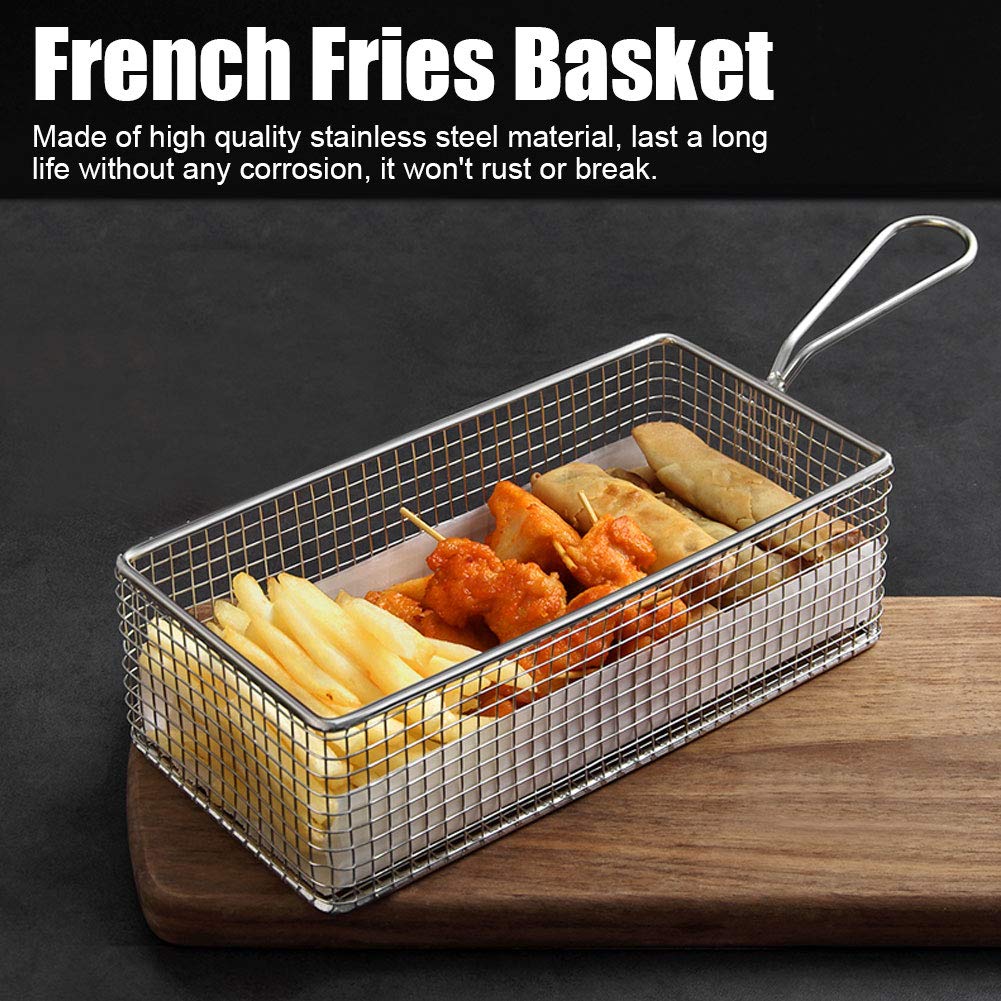 Fries Basket, Fryer Basket with Handles Stainless Steel French Fries Basket for Fries Chip Kitchen Tool, 21.5x10.6x6.6cm