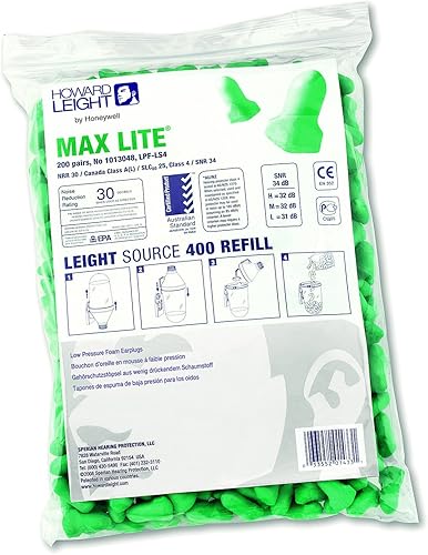 Howard Leight by Honeywell Max Lite - Recambio de tapón para los oídos para dispensador Leight Source 400, 200 pares (LPF-LS4)