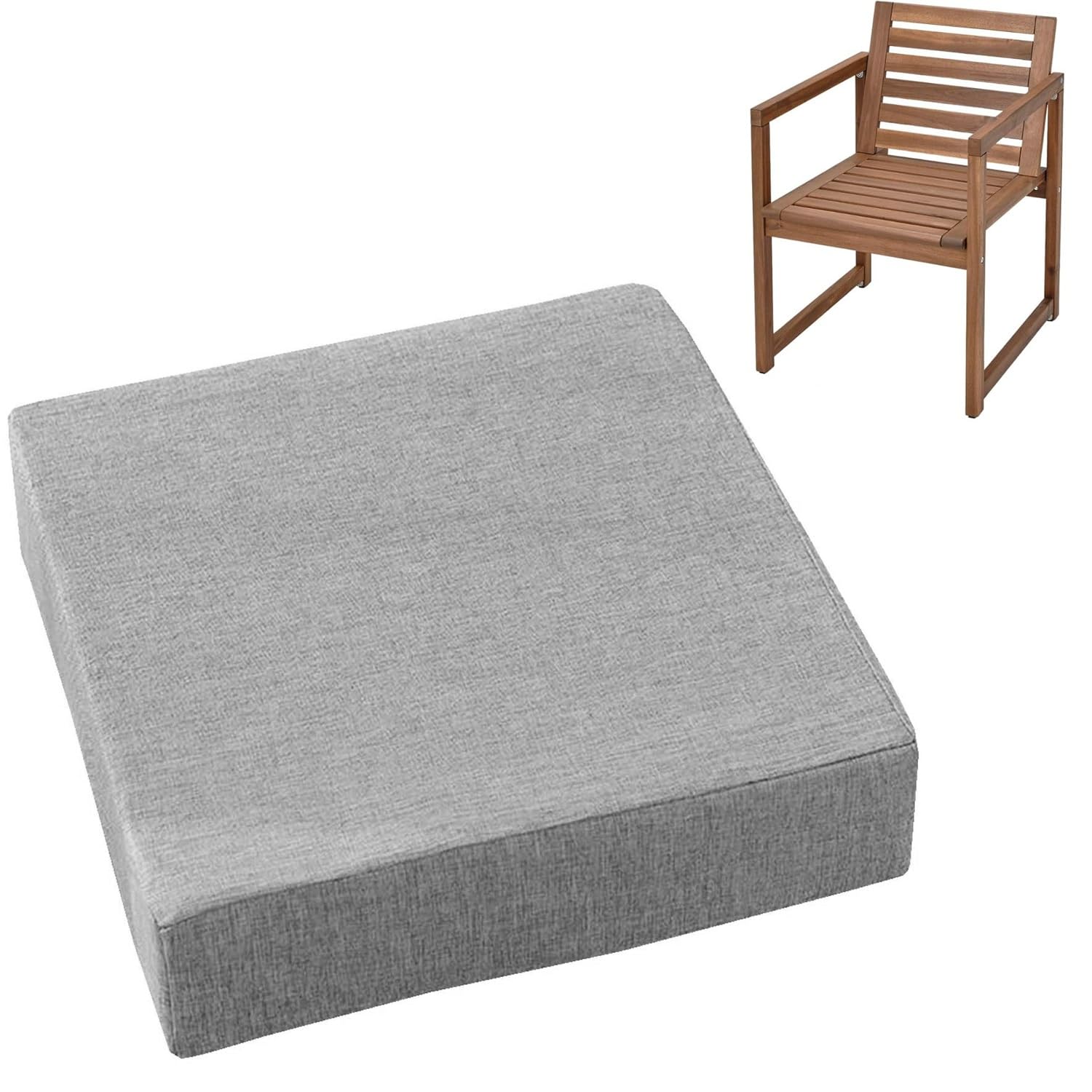 Cushions 45cm x 45cm/50cm x 50cm for Outdoor & Indoor Chair, Square Seat Pad for Garden Chairs High-Density Foam, Anti-Slip, Washable Cover- Patio, Dining, Sofa & Bench Use(Light Grey,45x45cmx5cm Thic