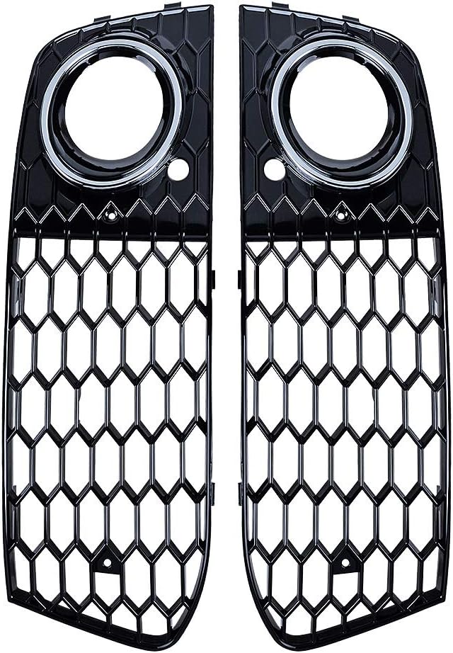 Compatible with '08-'12 Audi A4 B8 Pre-LCI Standard Bumper 2pcs Front Fog Light Lamp Lower Vent Honeycomb Mesh Grill Grille Cover (Glossy Black and Chrome)