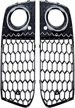 AstraDepot Compatible for Fog Light Grill Honeycomb Mesh Cover RS4 Style 2008-2012 Audi A4 B8 Black, Pair