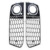 AMOPA Compatible with '08-'12 Audi A4 B8 Pre-LCI Standard Bumper 2pcs Front Fog Light Lamp Lower Vent Honeycomb Mesh Grill Grille Cover (Glossy Black and Chrome)