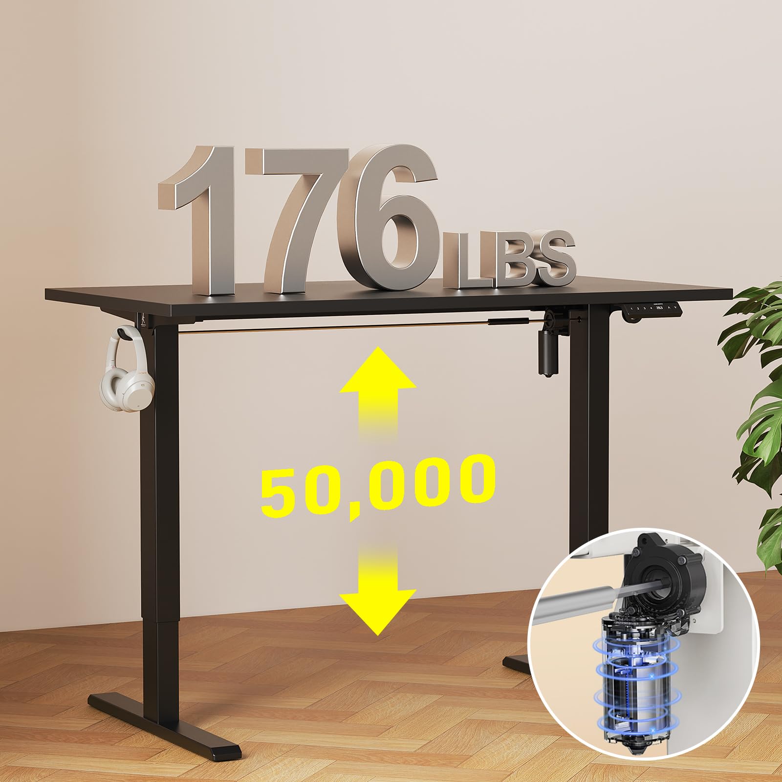 Bureau in hoogte verstelbaar elektrisch, 120 x 80 cm sta-bureau