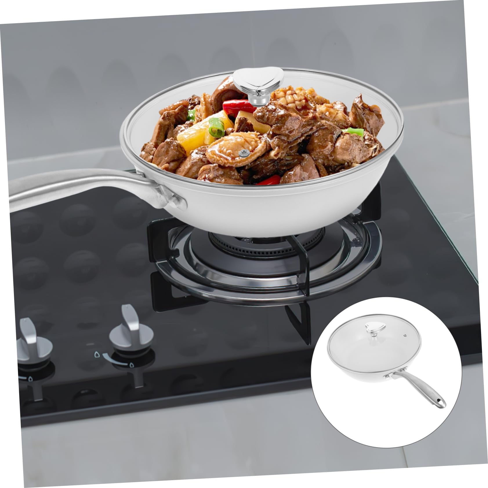 Wok Antiaderente 1 Pezzo in Ceramica Shell con Coperchio