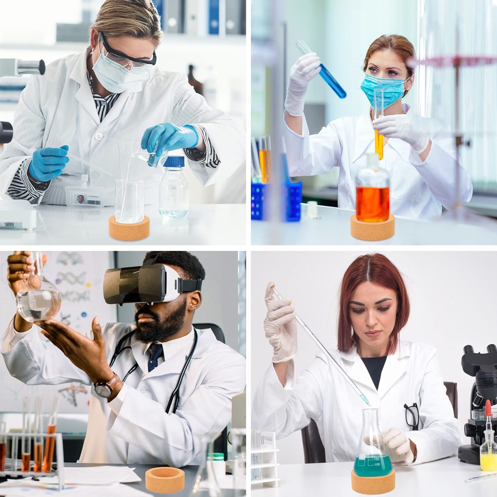 Support pour Flacons en Liège Rond, 2 Pièces, Orange | Fond Rond, Friction Accrue et Résistance à L’usure, Lot Pratique pour Usage en Laboratoire
