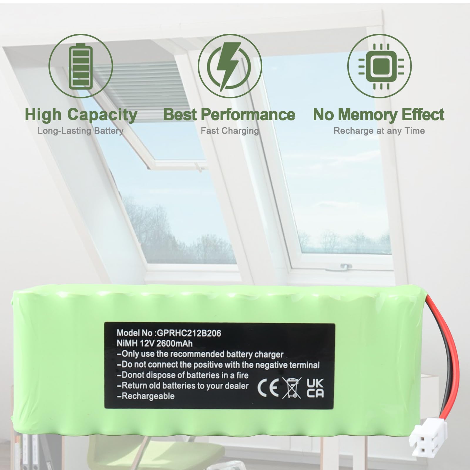 Batterie NiMH MXJFYY 12 V 2 600 mAh pour volet Roulant Roto GP210AAHCB10BMX, GPRHC212B206, WDT-S RT2-SF, Radio Solaire G2/G3/G4, vidéosurveillance, volet Roulant extérieur ZRO SF, ROTO ZEL