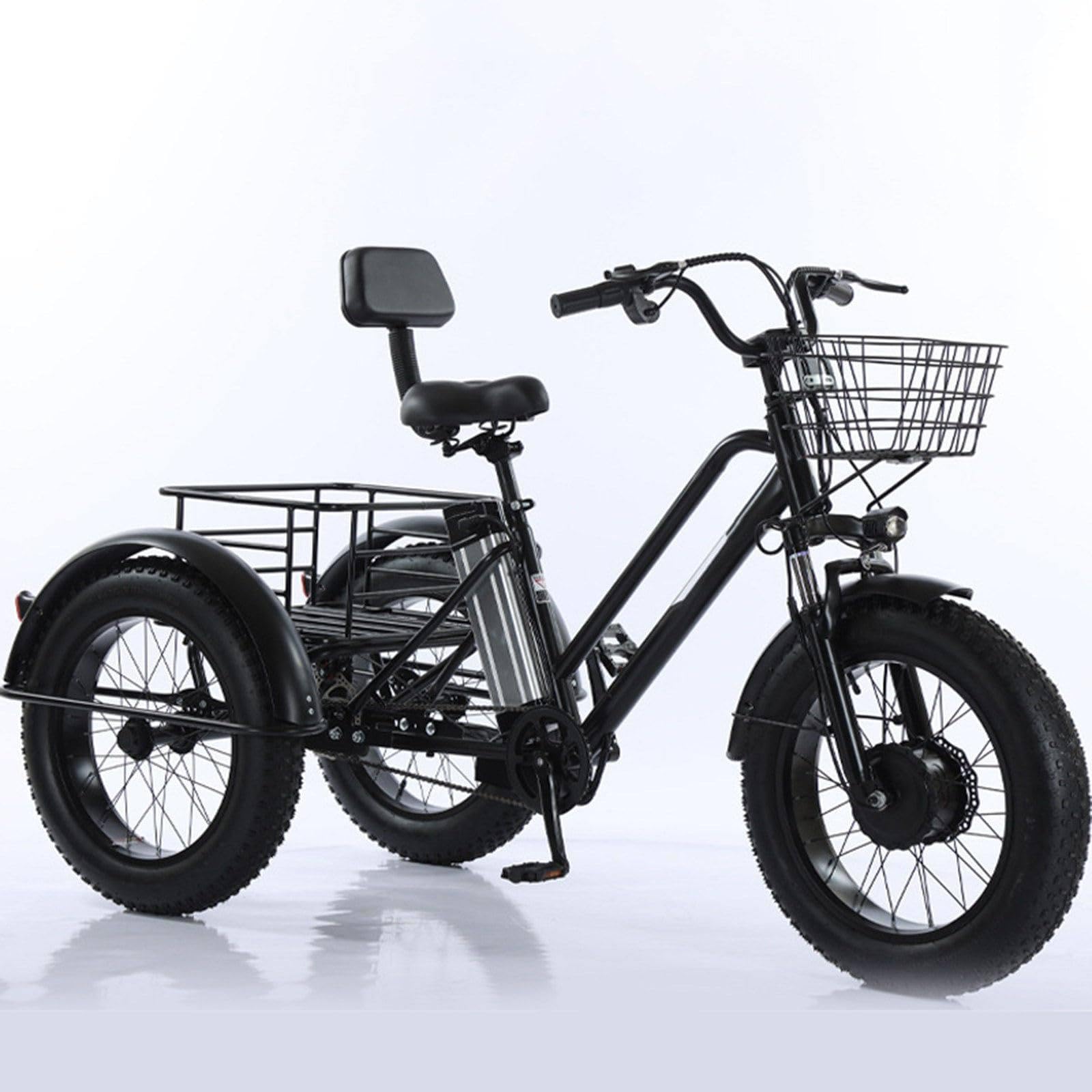 Vélo cargo électrique à pneus larges de 20 pouces, tricycle électrique pour adultes - Charge maximale de 200 kg, batterie amovible 48 V/12 Ah - Autonomie de 35 km, idéal pour les trajets domicile-tr