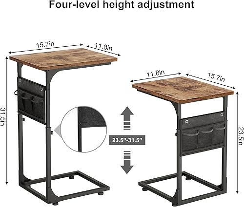 Miniatura 2 de Fixwal Mesa auxiliar en forma de C, mesa auxiliar de altura ajustable para sofá, bandeja de TV con bolsa de almacenamiento, deslizable debajo del