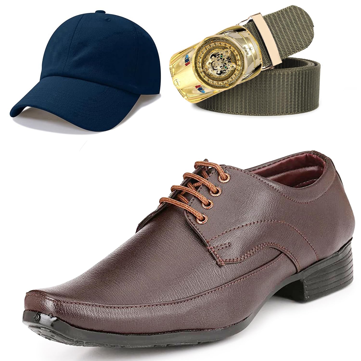 Formal Shoes with Free Base Ball Cap & Free Belt Combo for Men & Boys Brown-image-46