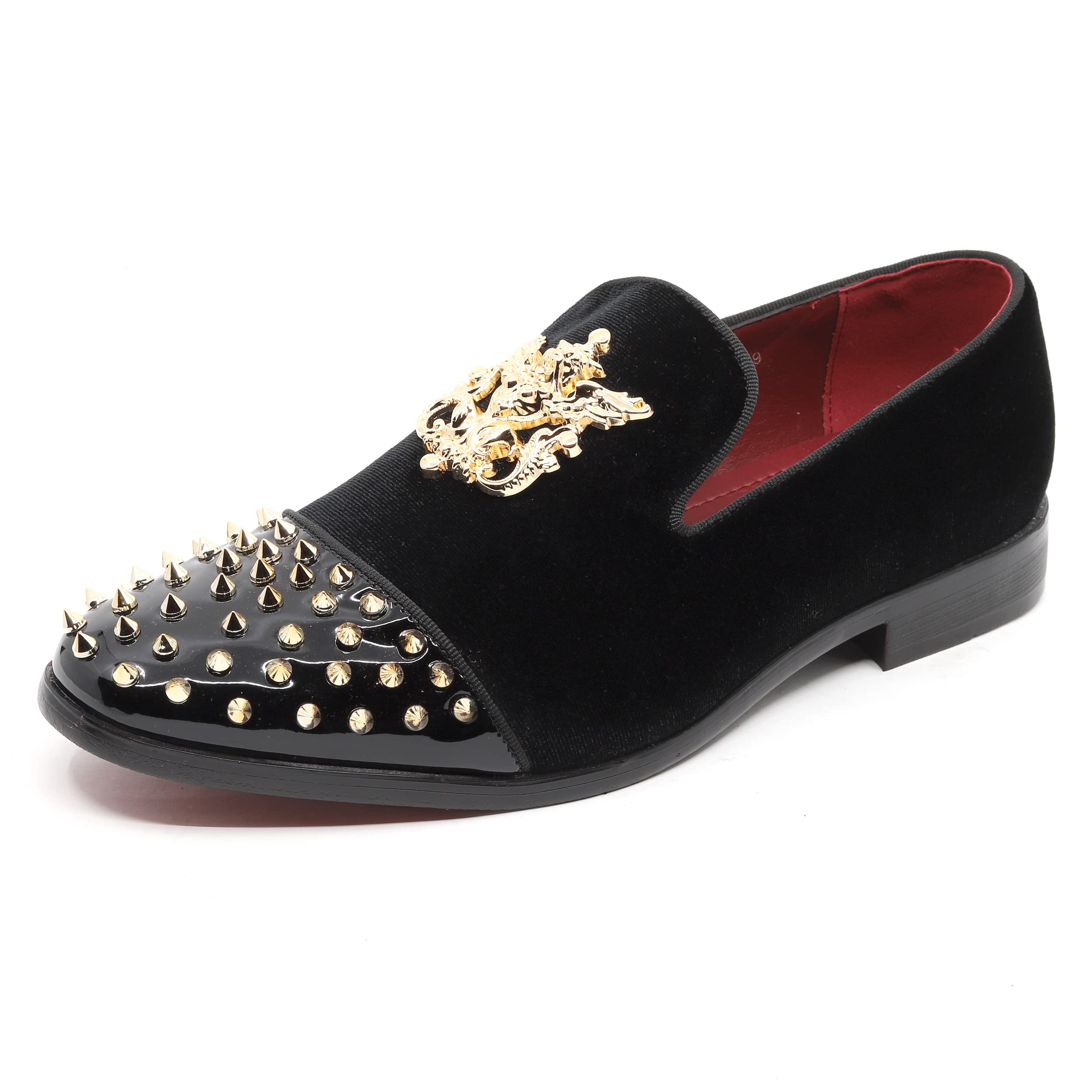 Metrocharm Men's Fashion Velvet Smoking Spike Dress Loafers Slip On Shoes SM-49