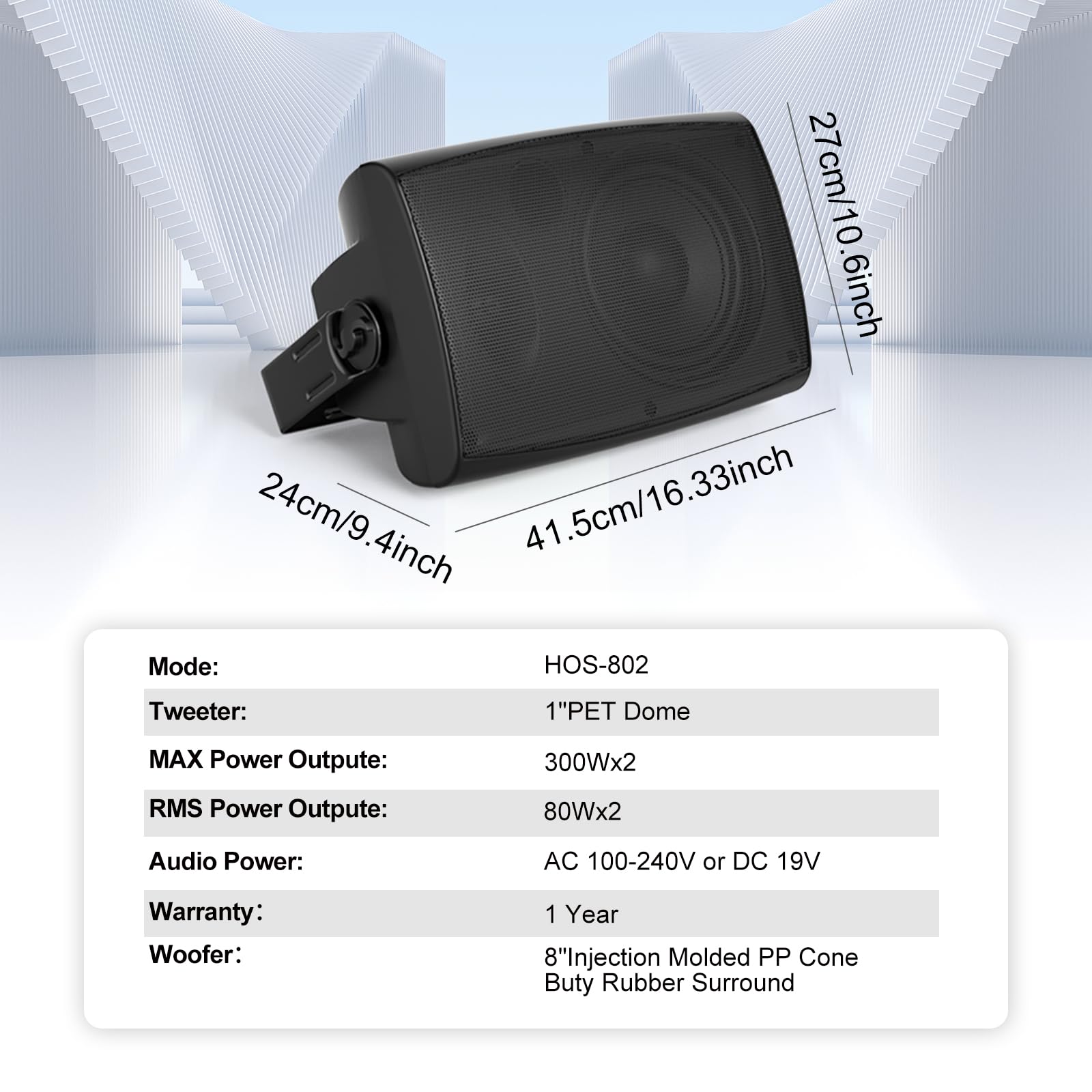 STUDIOFINIX Altoparlanti passivi esterni 8 pollici 600 W IP44 connessione cablata TWS stereo montabili a parete
