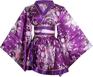 Women's Sexy Short Kimono Dress Floral Print Japanese Traditional Geisha Robe Bathrobe Skirt Belt Outfit - Buy now