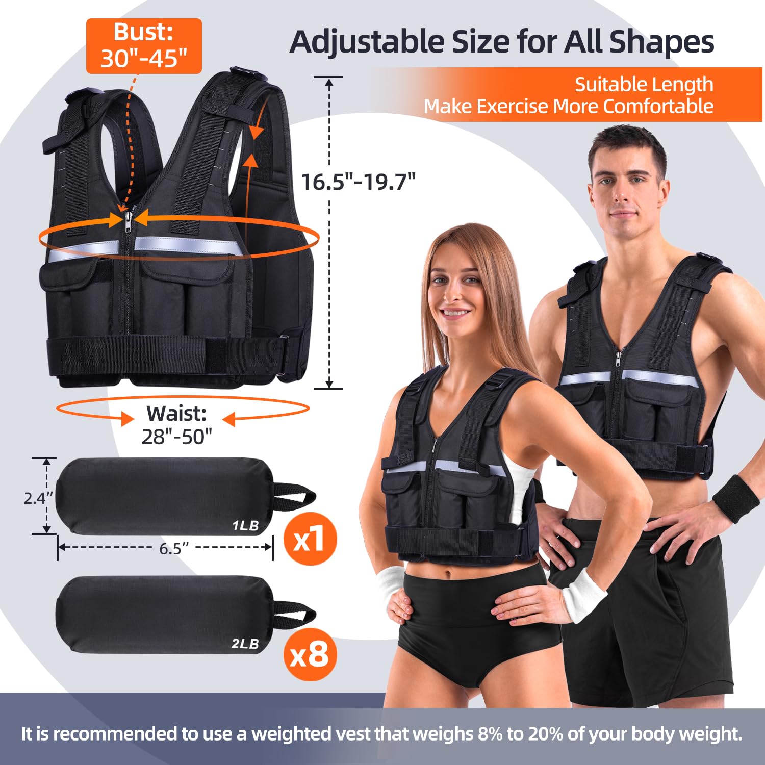 Sportneer Gilet de Musculation réglable de 1 kg à 8 kg, Gilet de Course à Pied 9 en 1 à réglage Rapide pour Homme et Femme, Musculation, Gymnastique et Gymnastique