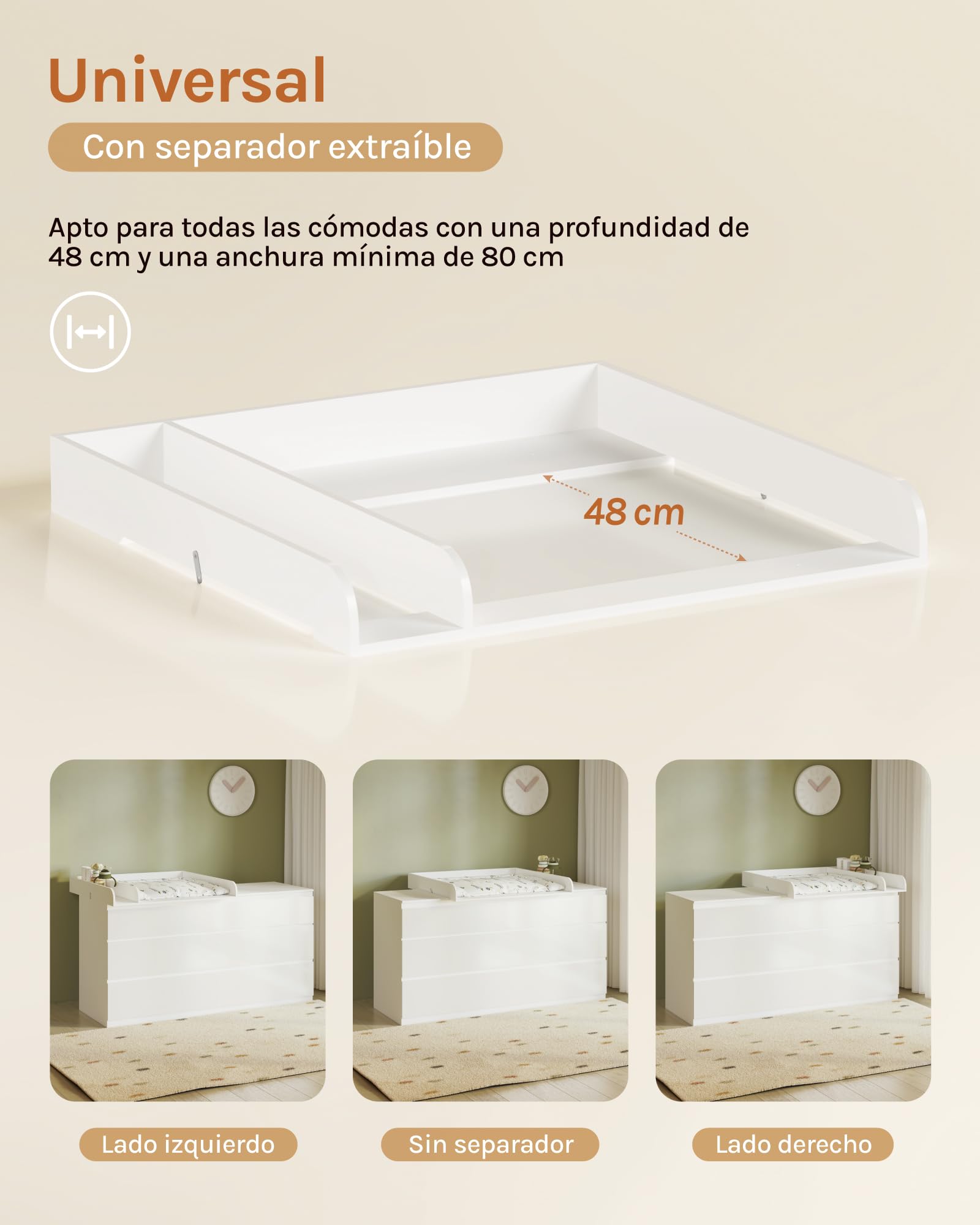 WOLTU Cambiador para Bebé, Accesorio para Cómoda, Cambiador de Paneles, Adaptable a Aparador o Cómoda, Blanco, 80x74,5x8,5 cm