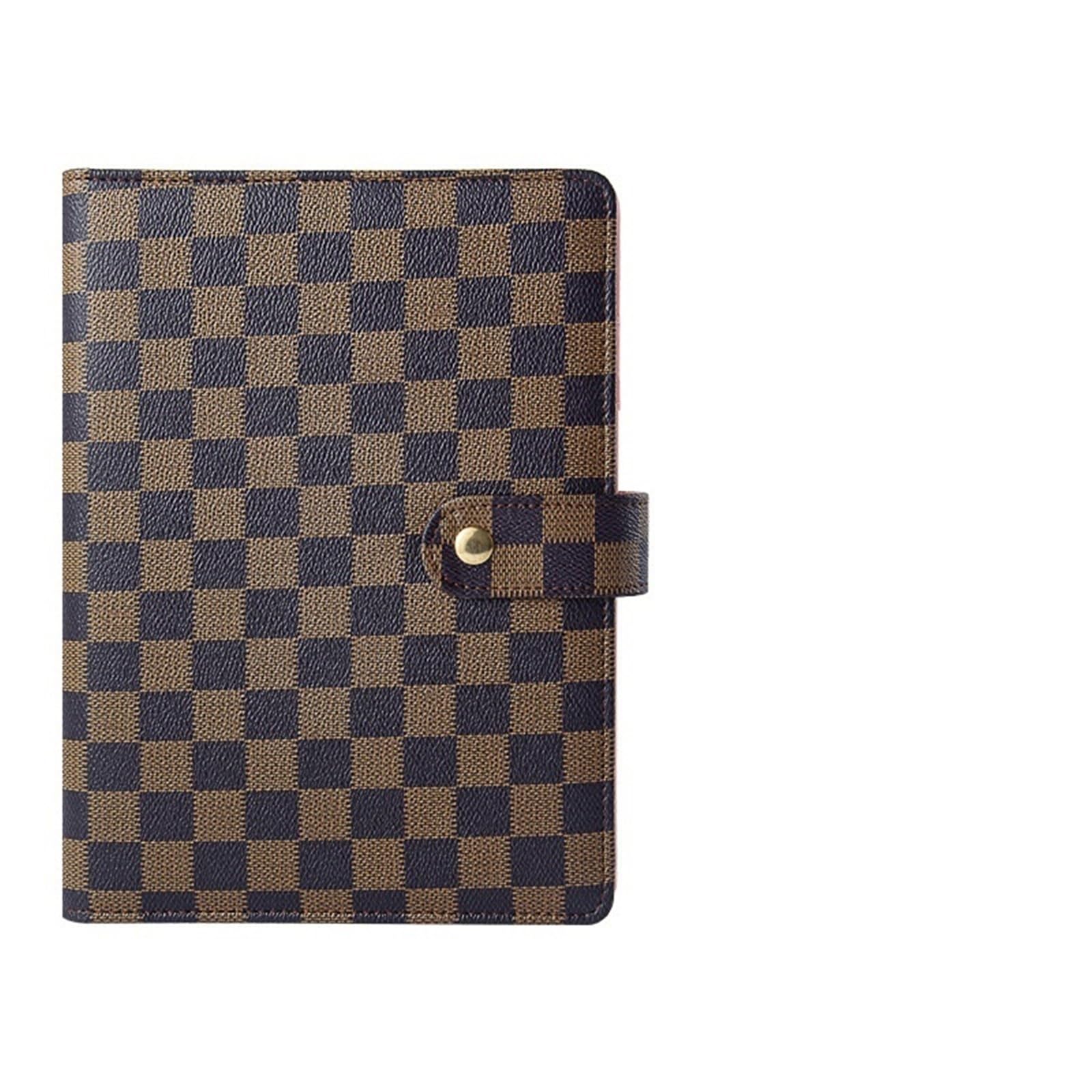 QWWQYDY Bookloose Leaf Notepad Loose-leaf Notebook Cover Stationery Hand Ledger Notebook Planner PU Leather Case For Noteook Binder Journal Binder(Chequer brown,A5)