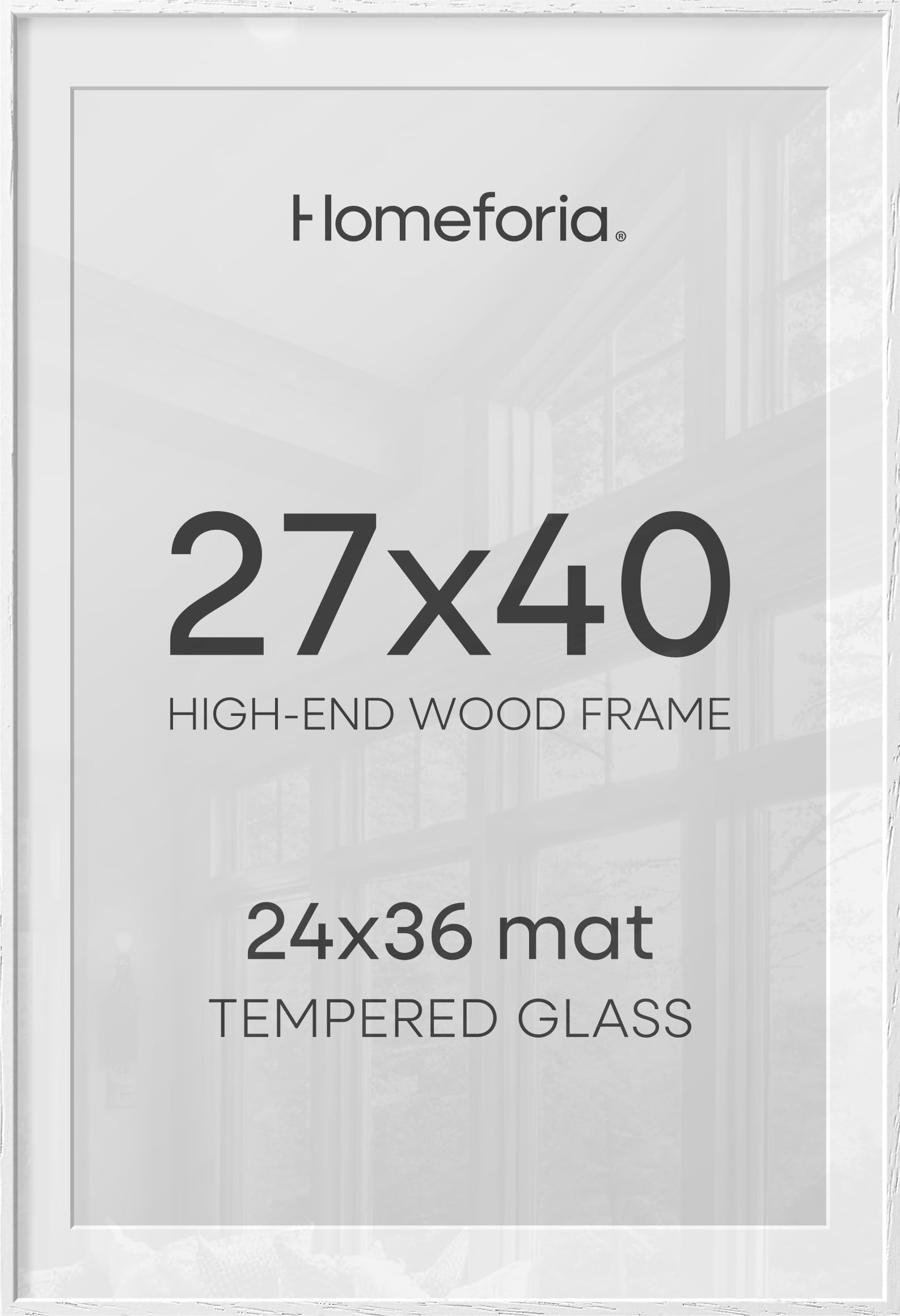 Homeforia White Poster Frame 27x40, High End Oak 27 x 40 Wood Picture Frame with Mat 24 by 36 for Photo, 27x40 Large Wooden Frame Matted to 24x36, 40x27 Thin Frames, Tempered Glass, Wall Kit, Set of 2