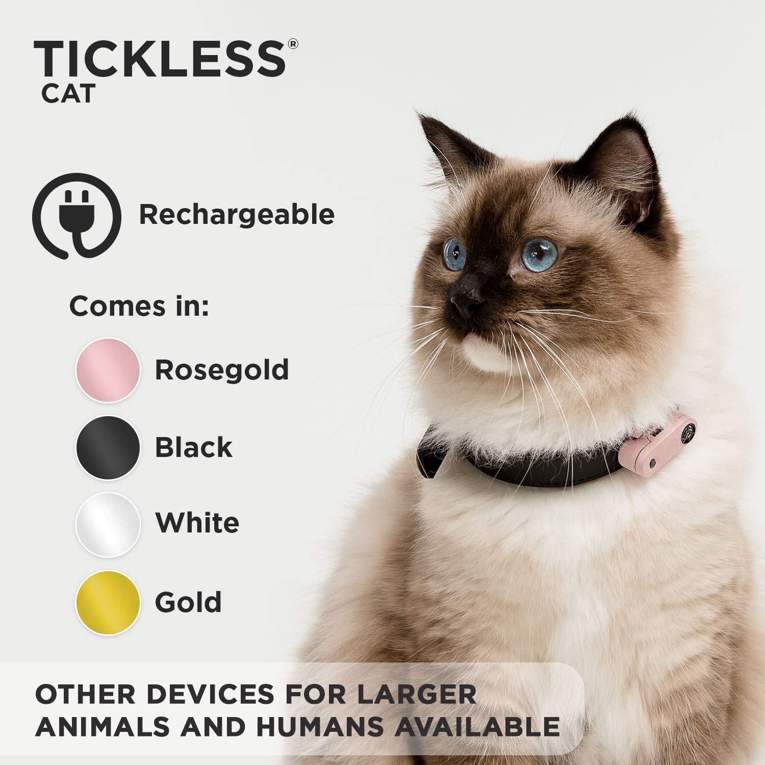 Tickless Mini Cat – Répulsif Rechargeable Ultrason Anti-tiques et puces pour Animaux de Compagnie - Or Rose