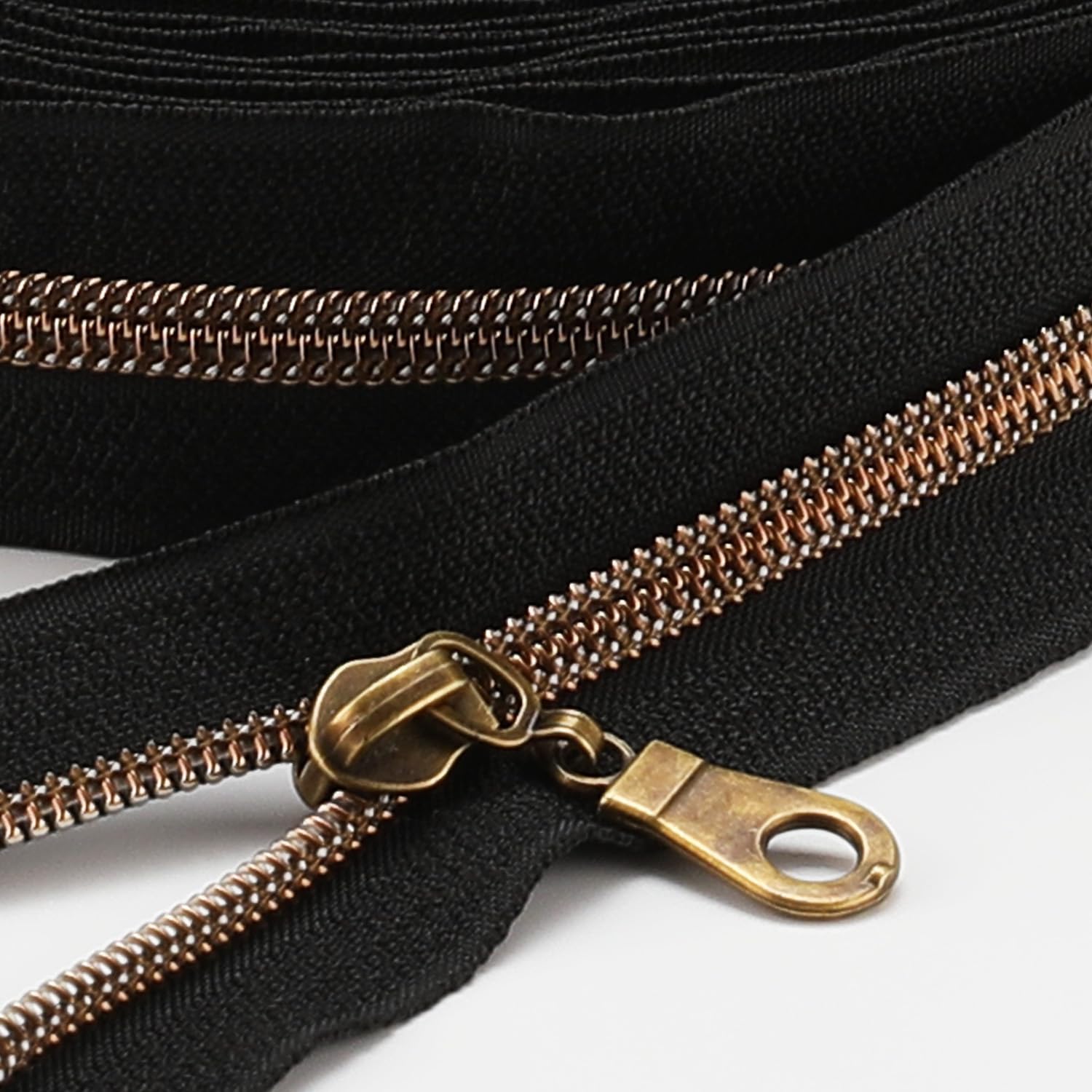 Sawoake 10 Yards Bulk Zipper(#5), Black Nylon Coil with Antique Brass Teeth By The Yards