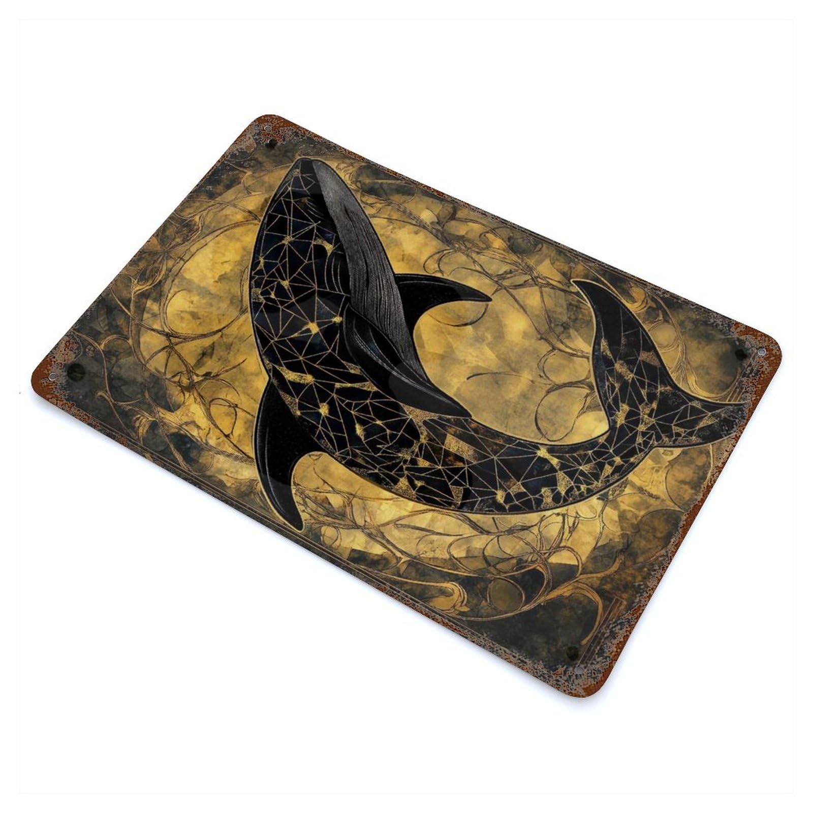 Garage Style Whale Stained Glass Art Distressed Metal Wall Sign 11.8"x7.9", Decorative Metal Wall Art for Bar And Workshop
