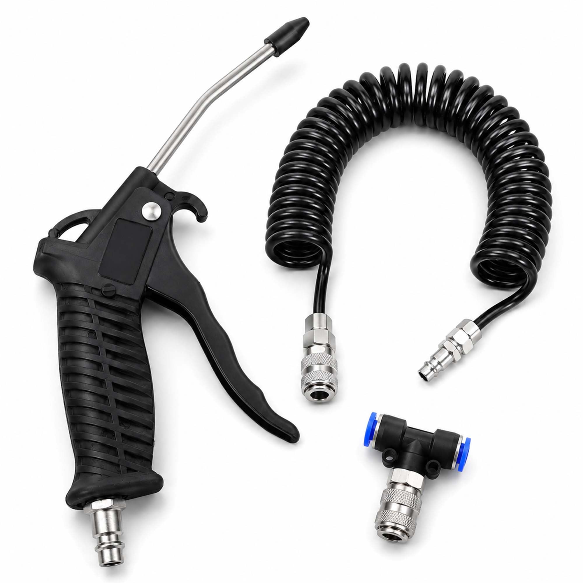Truck Air Seat Cleaning Kit, 5m Recoil Hose 120mm Steel Blow Gun, Black