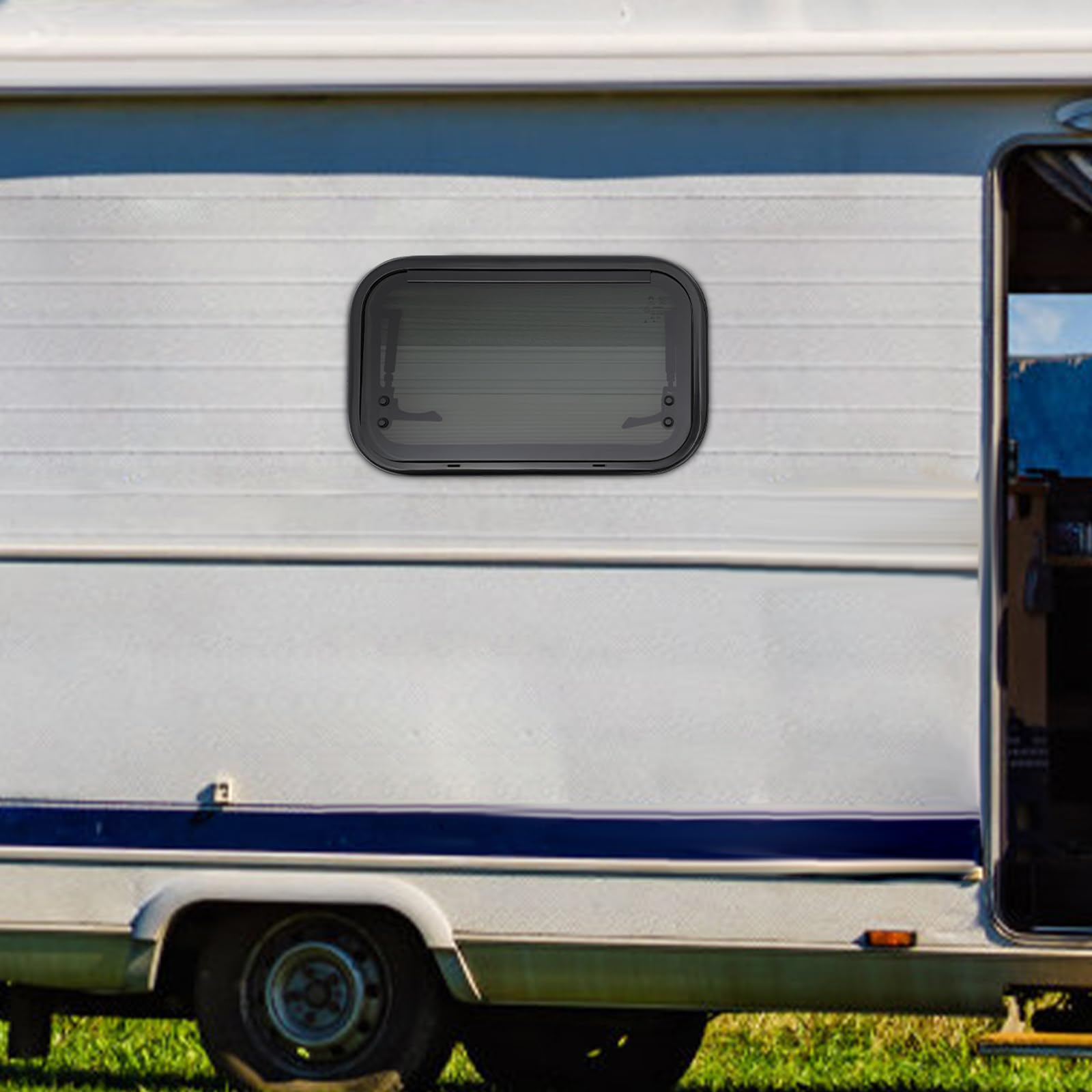 Finestra laterale per camper 500 x 300 mm, con tenda avvolgibile integrata e zanzariera per camper, roulotte, furgoni, camper, auto, barche