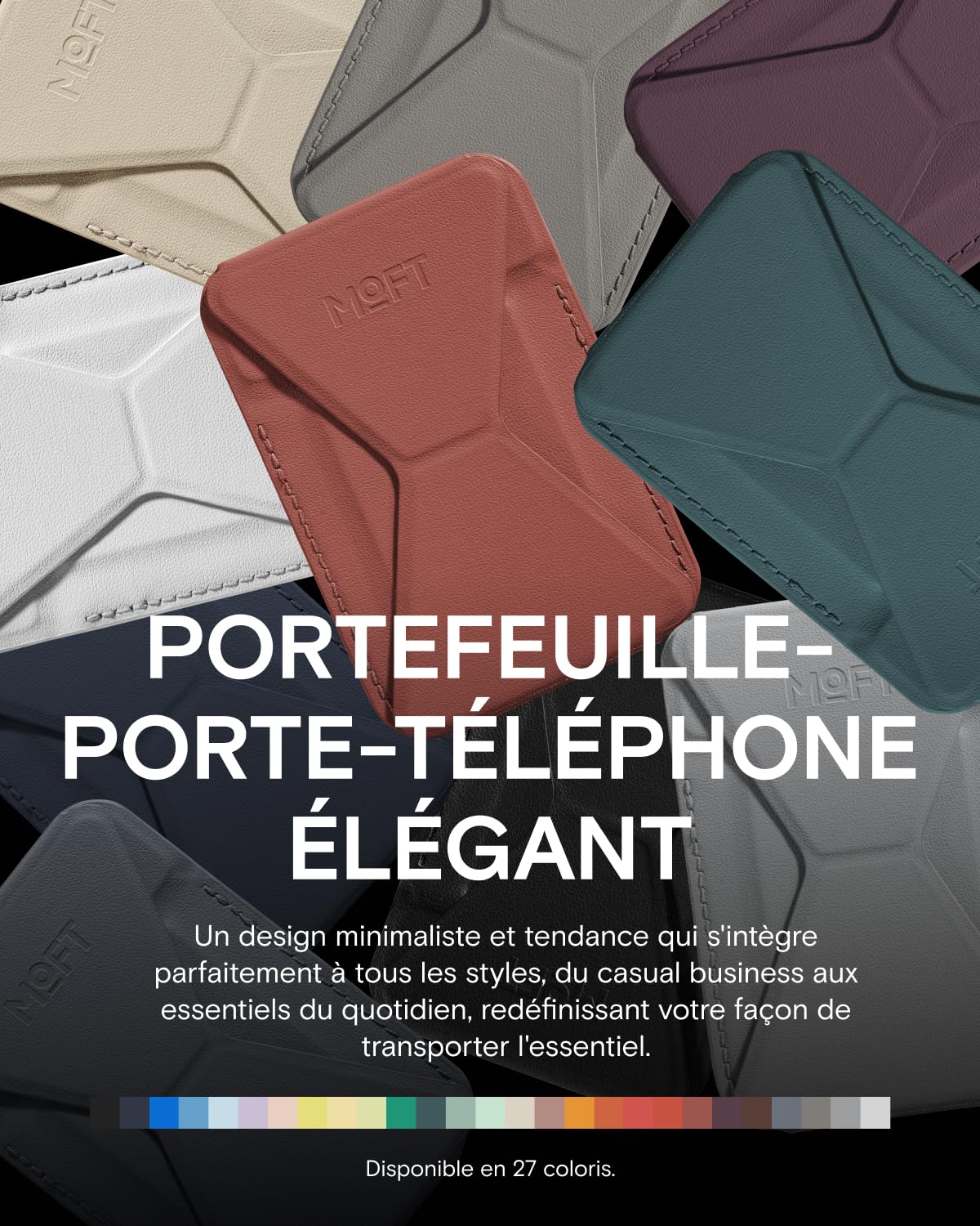 MOFT Porte Carte Magsafe pour iPhone 17/16/15/14/13/12, Magsafe Wallet en MOVAS Cuir Végan, Magnétisme Utra-Puissant, Support Téléphone Portable à 3 Modes, 2 Supports de Cartes (Marron)
