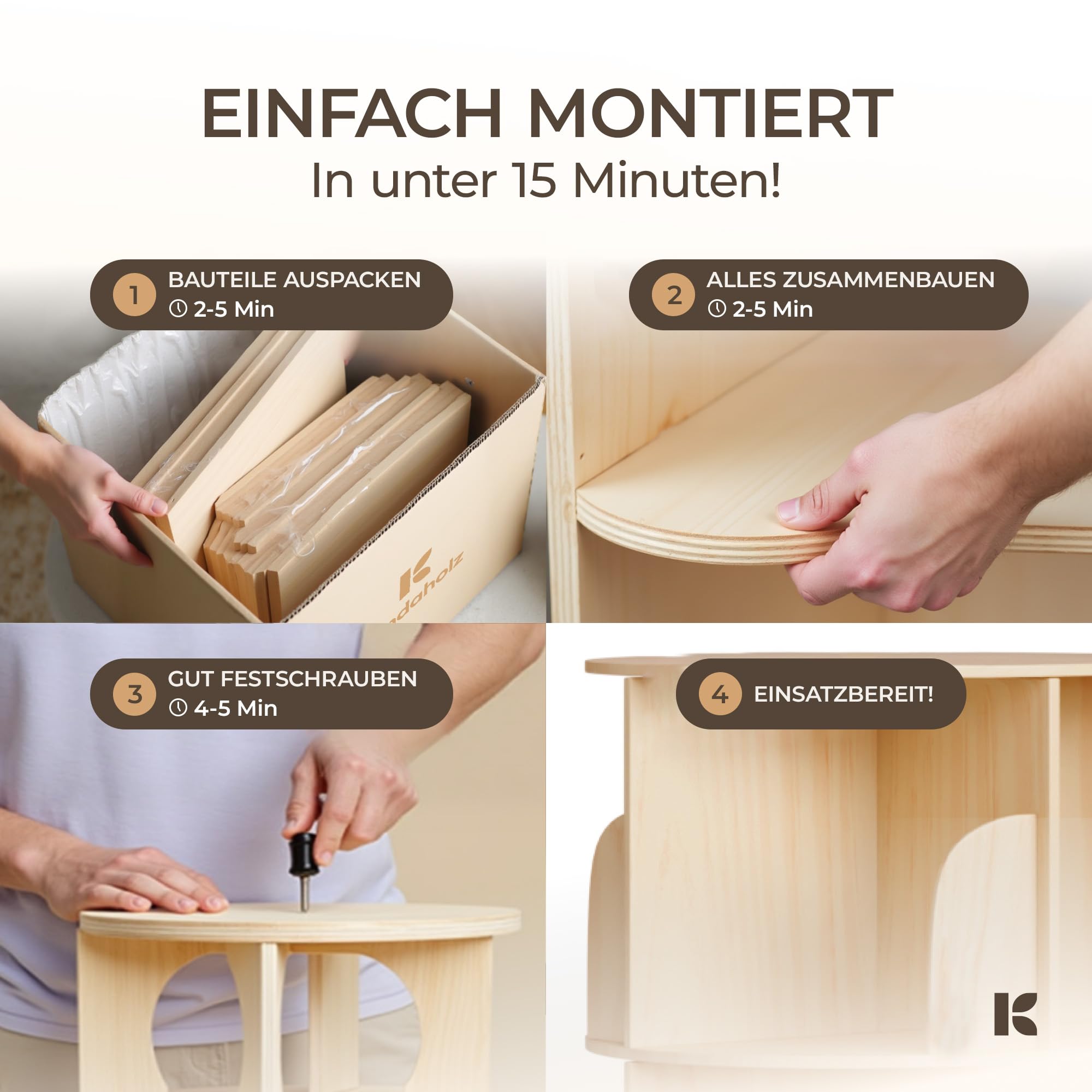 360° Drehbares Bücherregal Kinder - Kiefernholz Bücherregal Drehbar Kinder mit 4 verstellbaren Ebenen 130x46x46 cm - Drehregal, Standregal