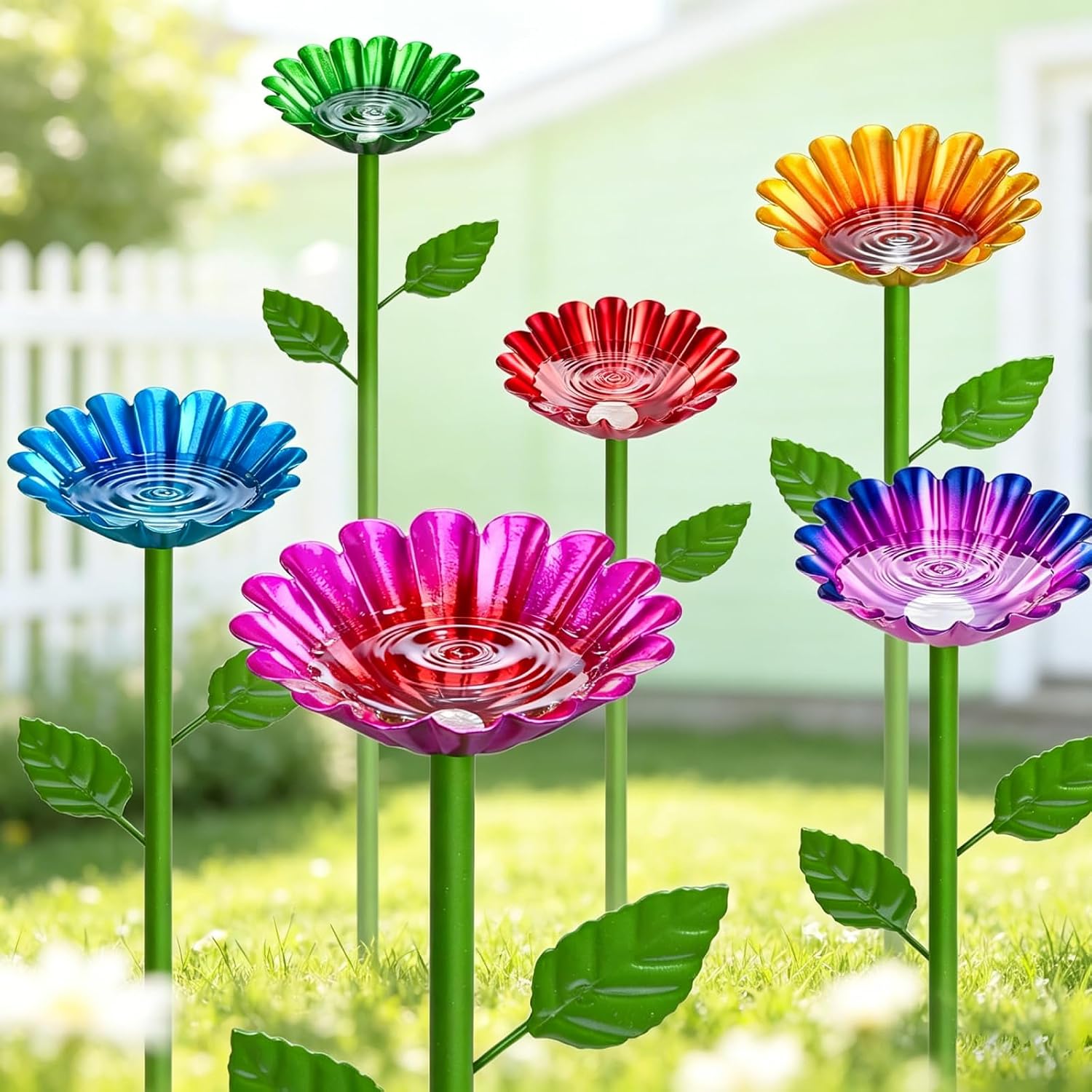 Bee Watering Station, 4-Pack Bee Bath for Garden, Metal Bee Waterer with Flower Pattern, Colorful Butterfly & Bee Bath Basin, Outdoor Garden Yard Decoration (Red, Green, Blue, Yellow)