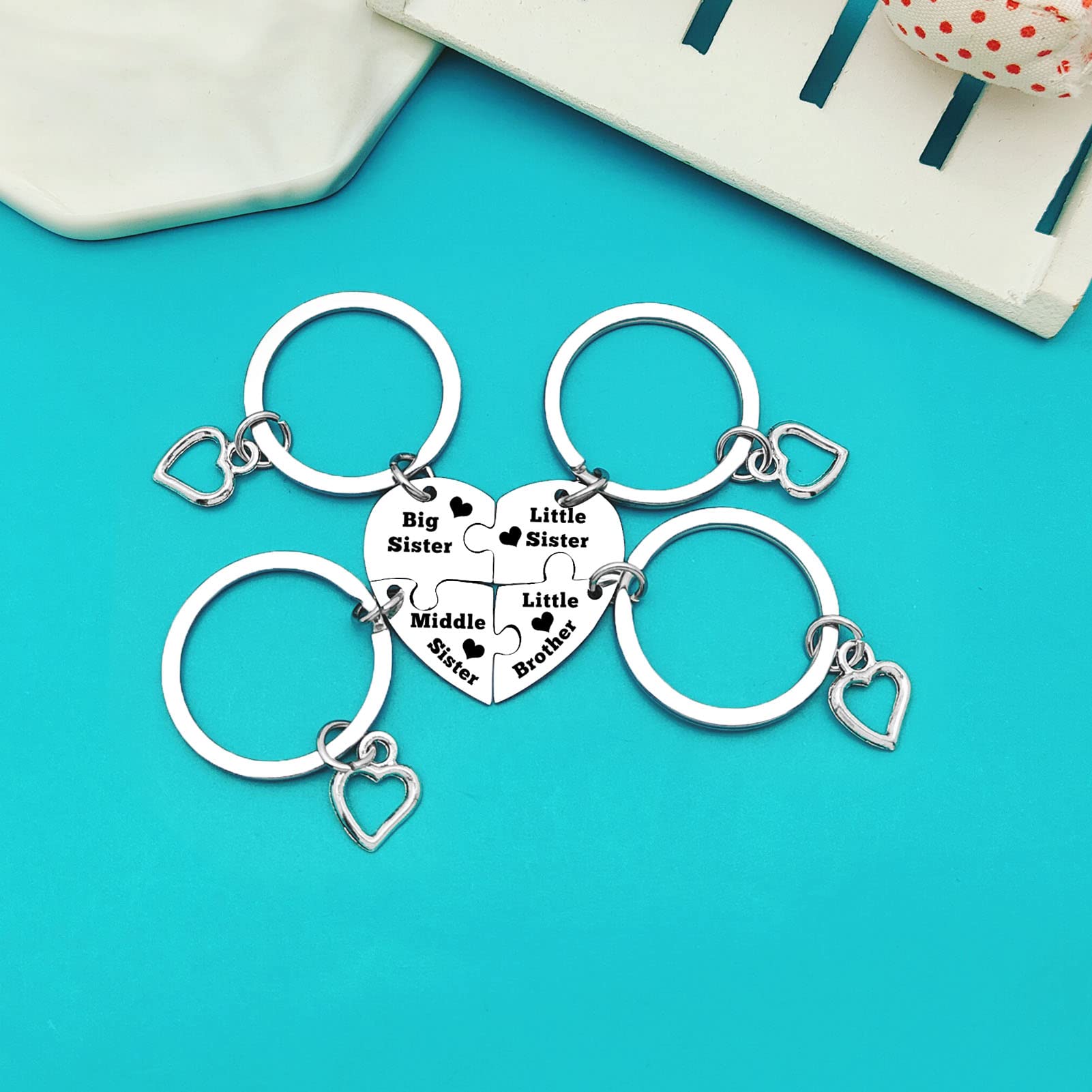 4 Pcs Matching Keychain Set - Sister & Brother Gifts for Siblings - Christmas & Birthday Present