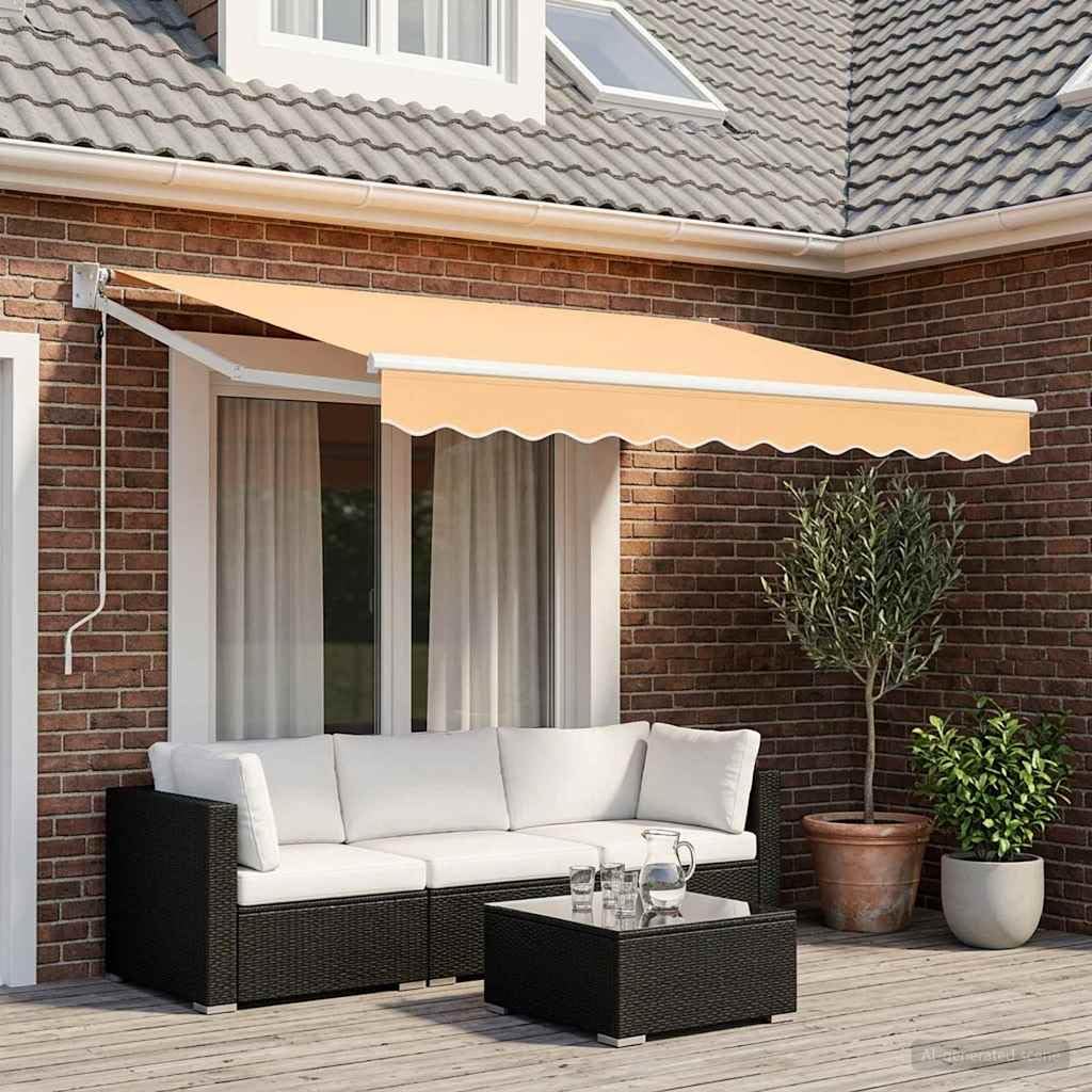 Gelenkarmmarkise 3,5 x 2,5 m mit Handkurbel 165 cm, Einziehbare Terrassenmarkise aus Polyester und Metall, Schattenspender für Balkon, Garten und Terrasse, Sand
