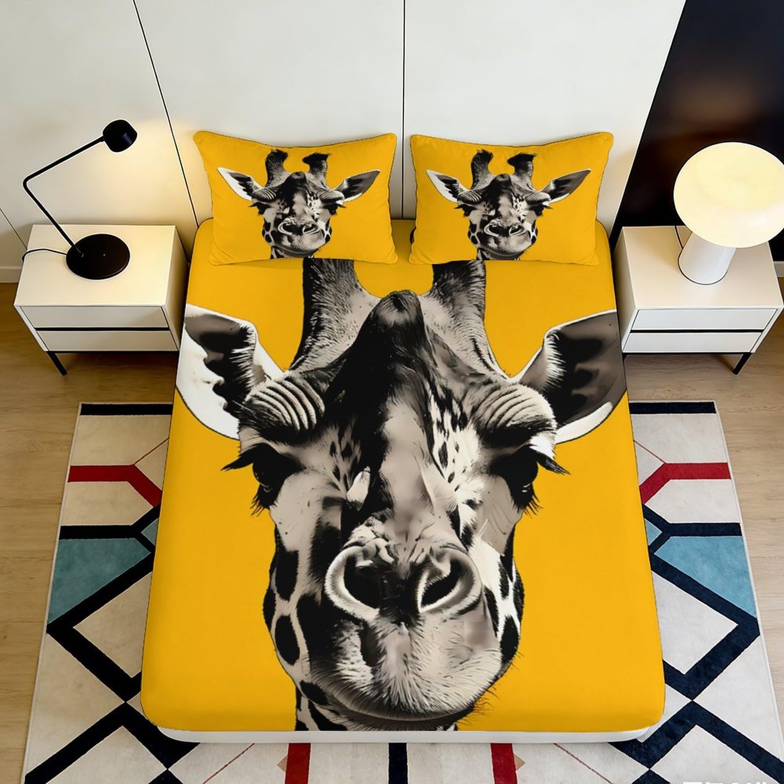 Kzqnxhjprl Style-6 3D Printed Giraffe Art Fitted Sheet Microfiber Yellow Animal Mattress Cover For Bedroom Dorm Decor Adult Teen 90X200x25cm