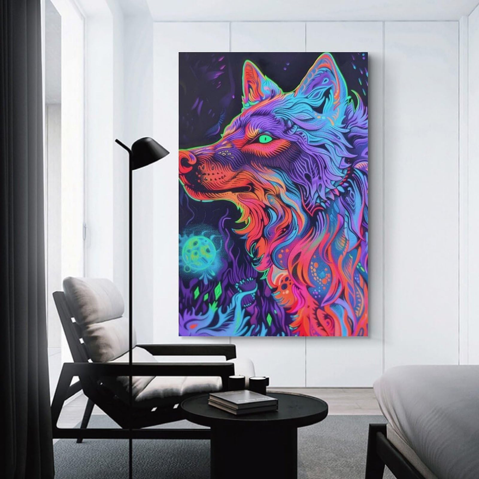 Junmoney Unframe-Style-13 Canvas Wall Decor Neon Wolf Art Print, 20X30inch(50X75cm), For Living Room, Bedroom, Office Or Hallway, Decorative Artwork With Broad Appeal