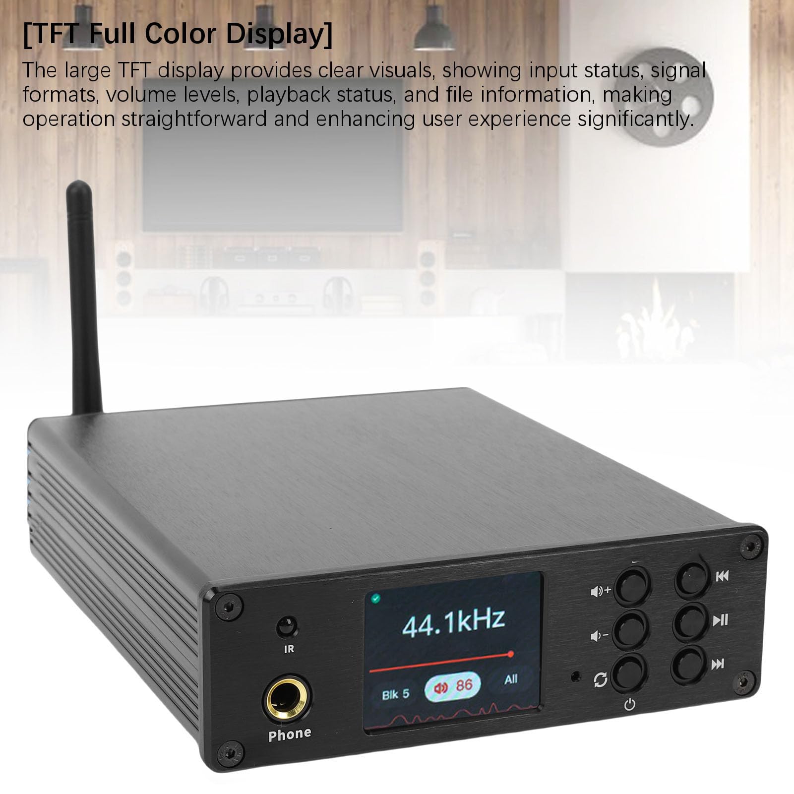 Generic Amplificador Receptor Bluetooth 5.4 con Decodificador de Sonido HiFi para Audiófilos, Pantalla TFT para una Experiencia de Usuario Mejorada, Material de Aleación de Aluminio (Enchufe de la UE)