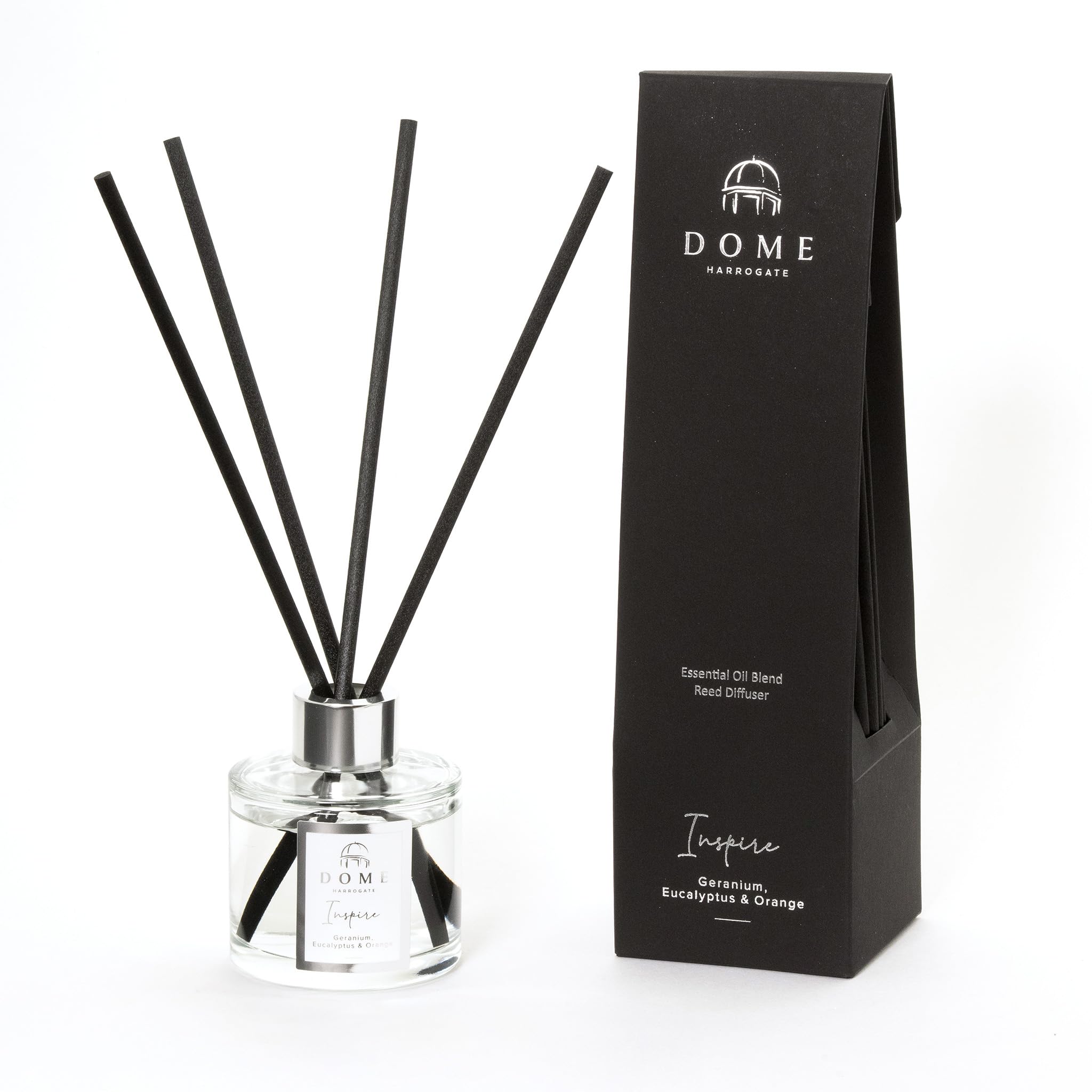 Dome of Harrogate | INSPIRE| Reed Diffuser - Geranium, Eucalyptus & Orange Blossom – 100ml – Long-Lasting Fragrance for Positivity, Relaxation & Well-Being – 3-4 Months of Use