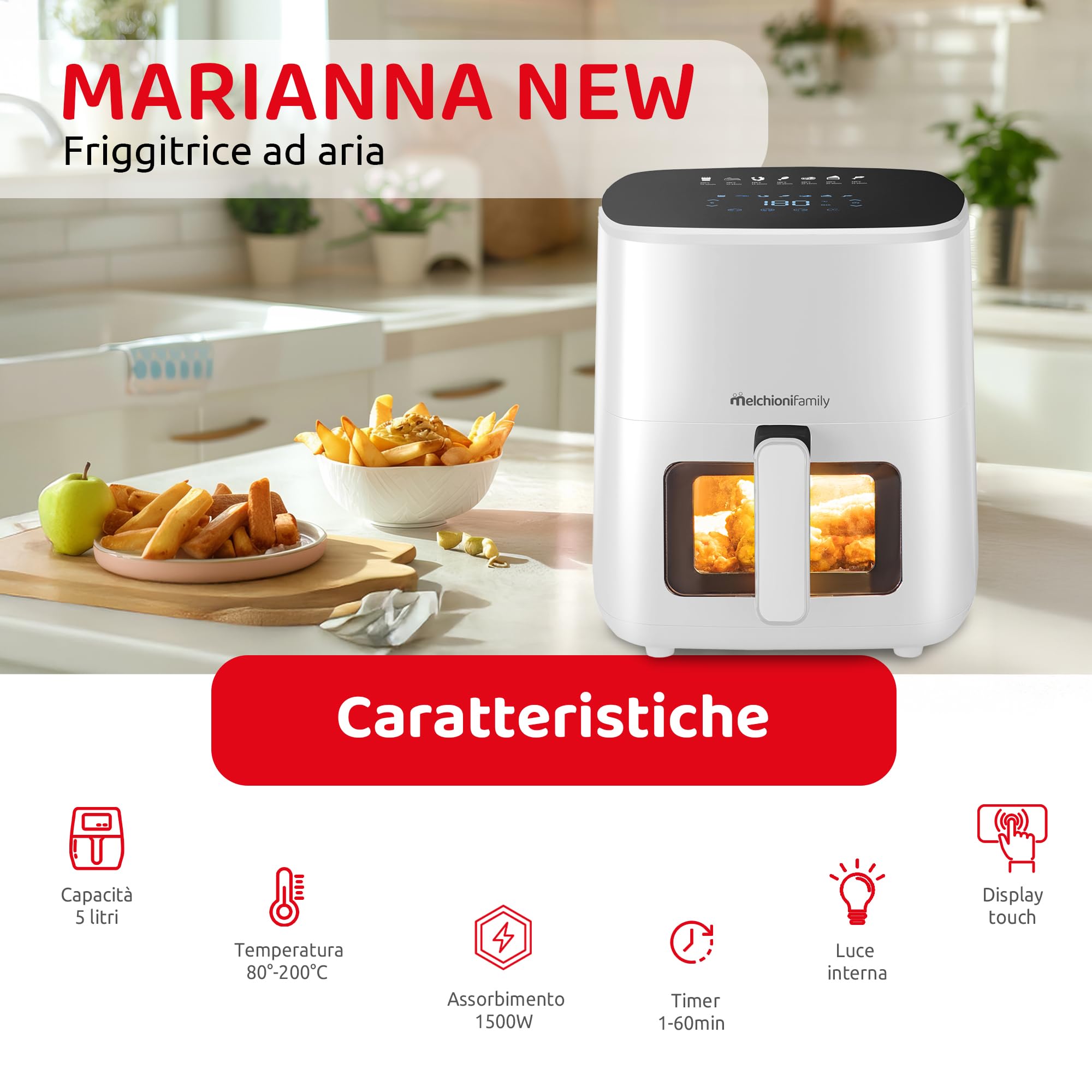 FRIGGITRICE AD ARIA 1500W 5LT MARIANNA NEW BIANCO