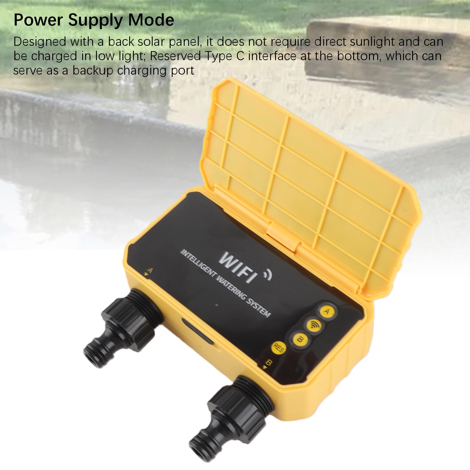 Timer per irrigazione solare 2 uscite, timer per irrigazione automatico con controllo APP con rilevamento della pioggia, batteria di riserva da 3200 mAh per irrigazione