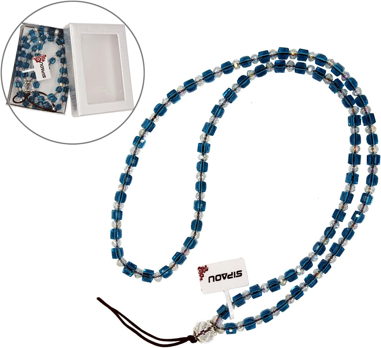 SIPAOU Women's Fashion Neck Lanyard, 17.5 Inch Bling Crystal Beads Neck Strap Lanyard Chain Strap for Cell Phone Camera MP3 MP4 PSP Key ID Card Badge Holder, Gift Box Included(Ice Blue)