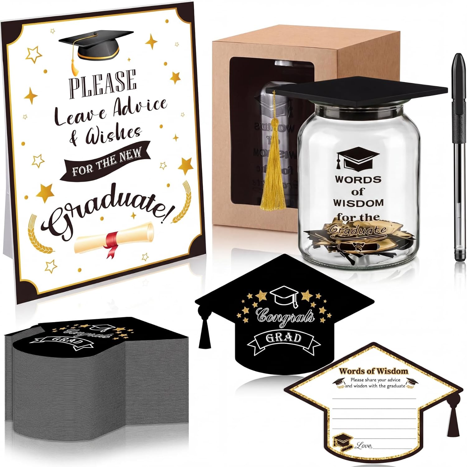 Vesici 105 Pcs Graduation Memory Jar Set Class of 2026 Graduation Mason Memory Jar with 100 Wishes Advice Card and Glass Bottle Grade Party Decoration for College High School Accessories
